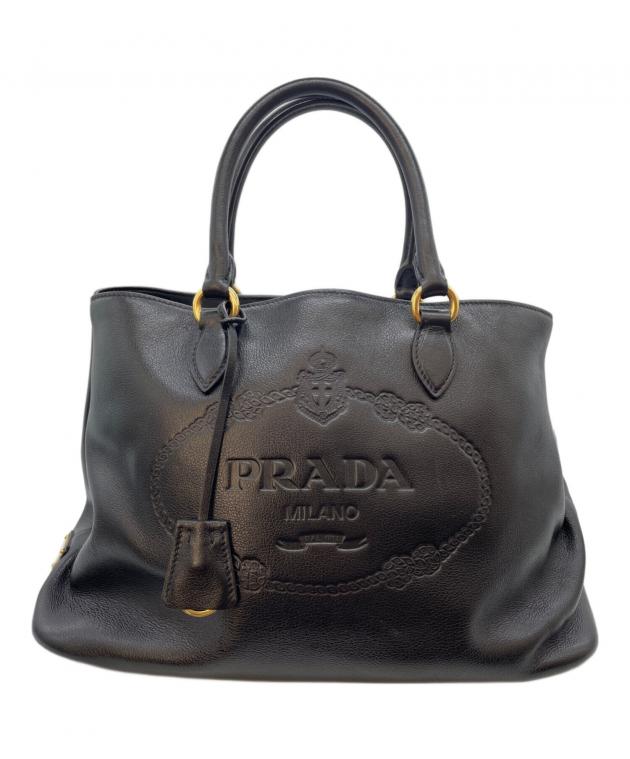 PRADA トートバッグ 黒 レザー 中古・古着通販】PRADA (プラダ) レザートートバッグ ブラック