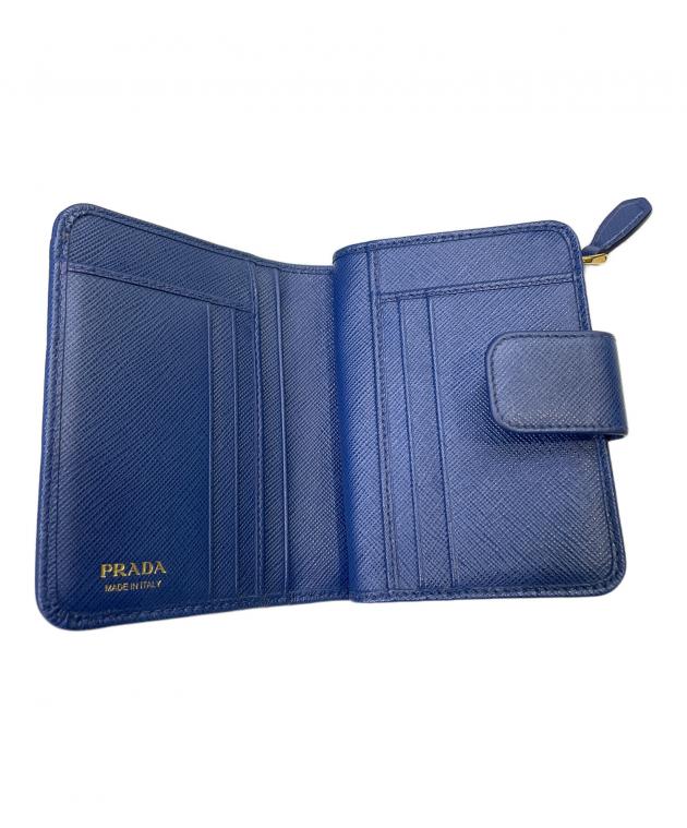 【値下げ】プラダ  二つ折り財布  青 中古・古着通販】PRADA (プラダ) 2つ折り財布 ネイビー｜ブランド