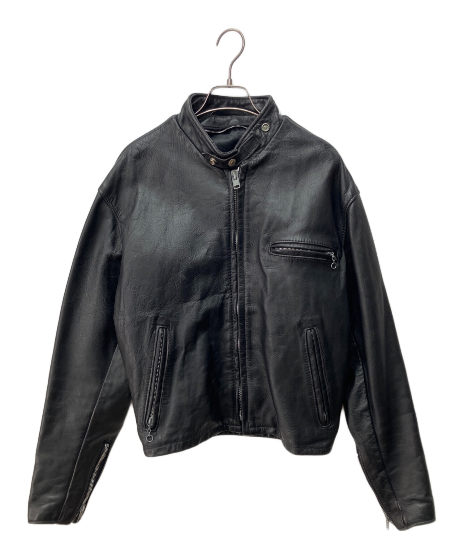 schott ブラックレザーシングルライダースジャケット 42 中古・古着通販】Schott (ショット) シングルライダースジャケット