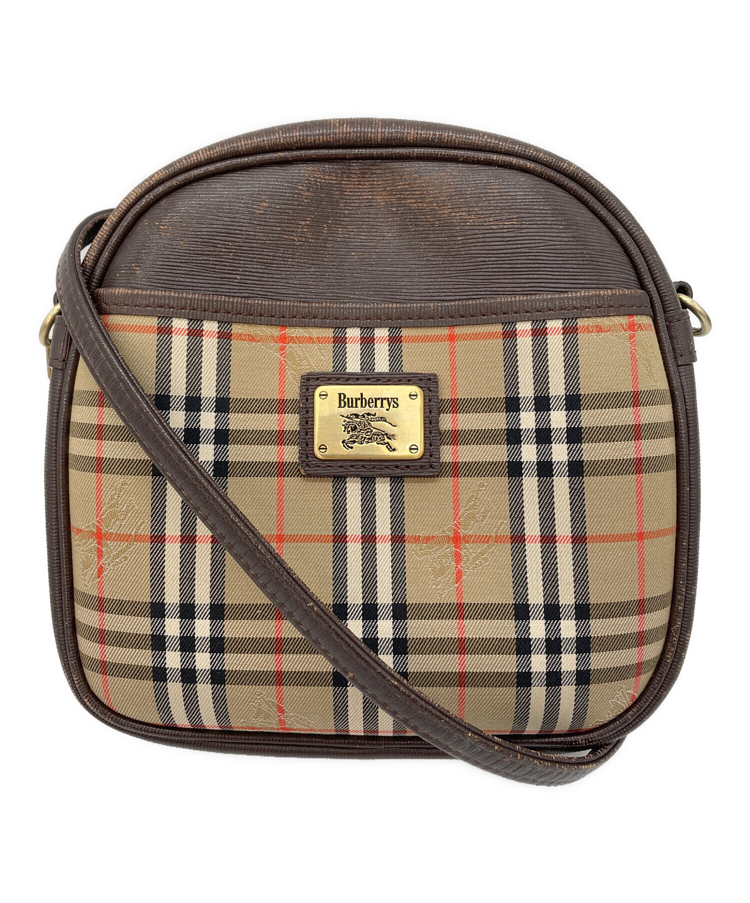 本物 バーバリーズ Burberrys レザー ショルダーバッグ ポシェット ブラウン バッグ 中古 BURBERRY - 本物 バーバリーズ Burberrys レザー ショルダーバッグ