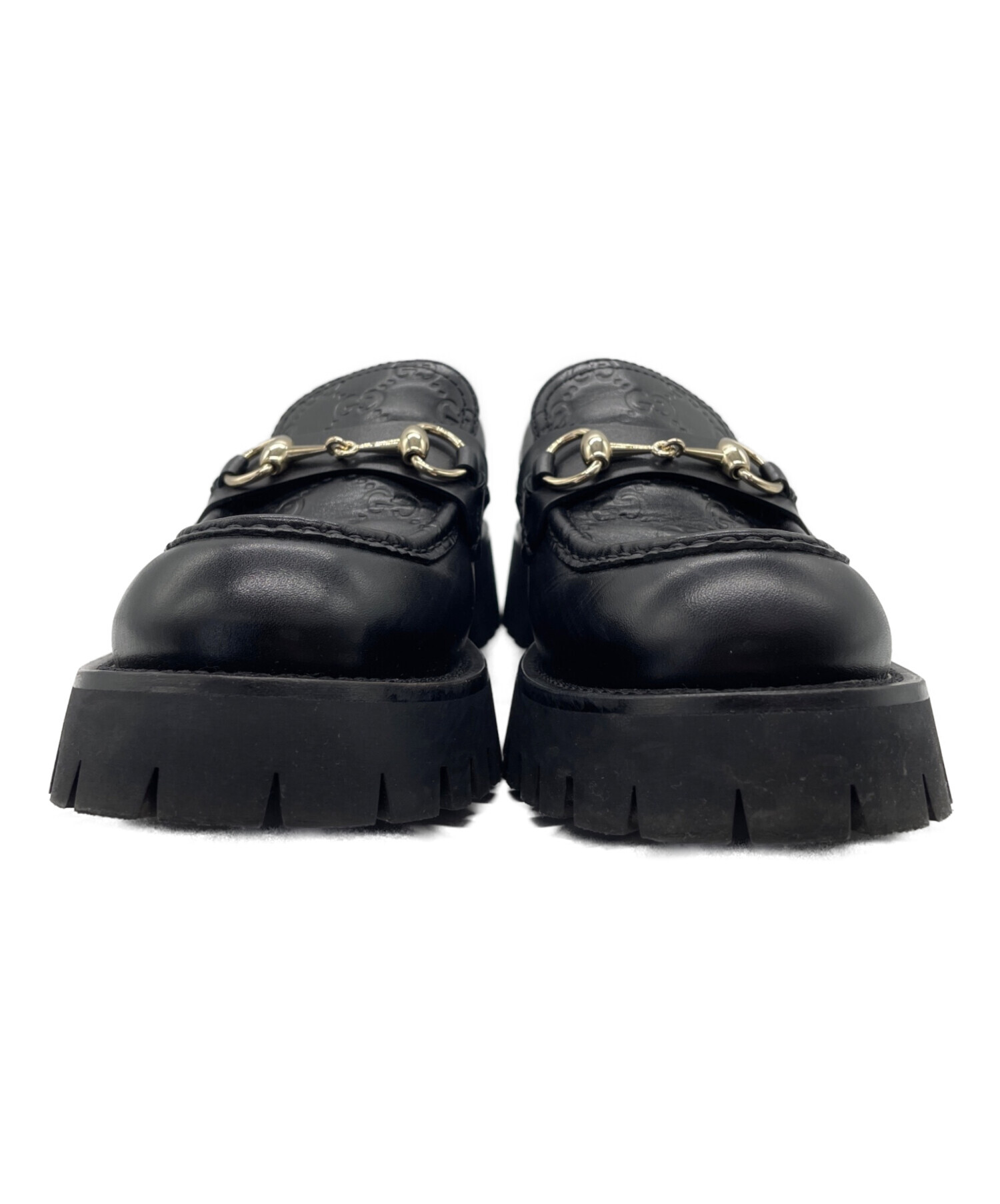 GUCCI ホースビットローファー 黒 レザー 38 中古・古着通販】GUCCI (グッチ) GGエンボス ホースビットレザー