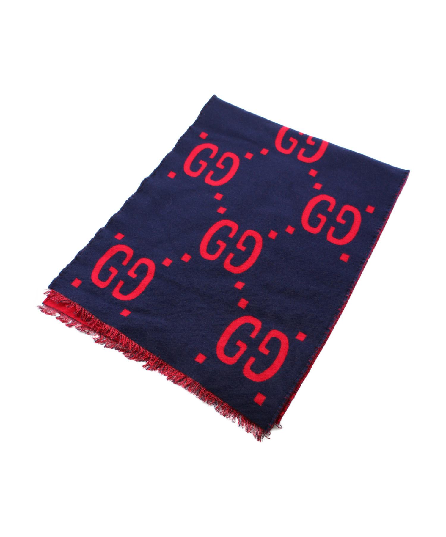 美品GUCCI ウールマフラーネイビーレッド　イタリア製 GUCCI ウールマフラー ネイビー/レッド GUCCI 【公式通販】