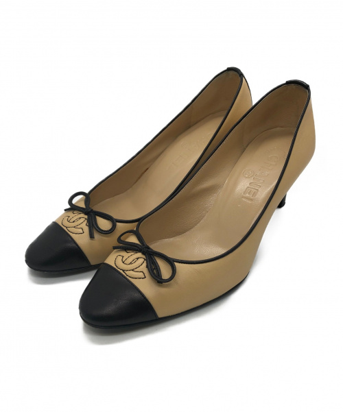 中古・古着通販】CHANEL (シャネル) バイカラーリボンパンプス