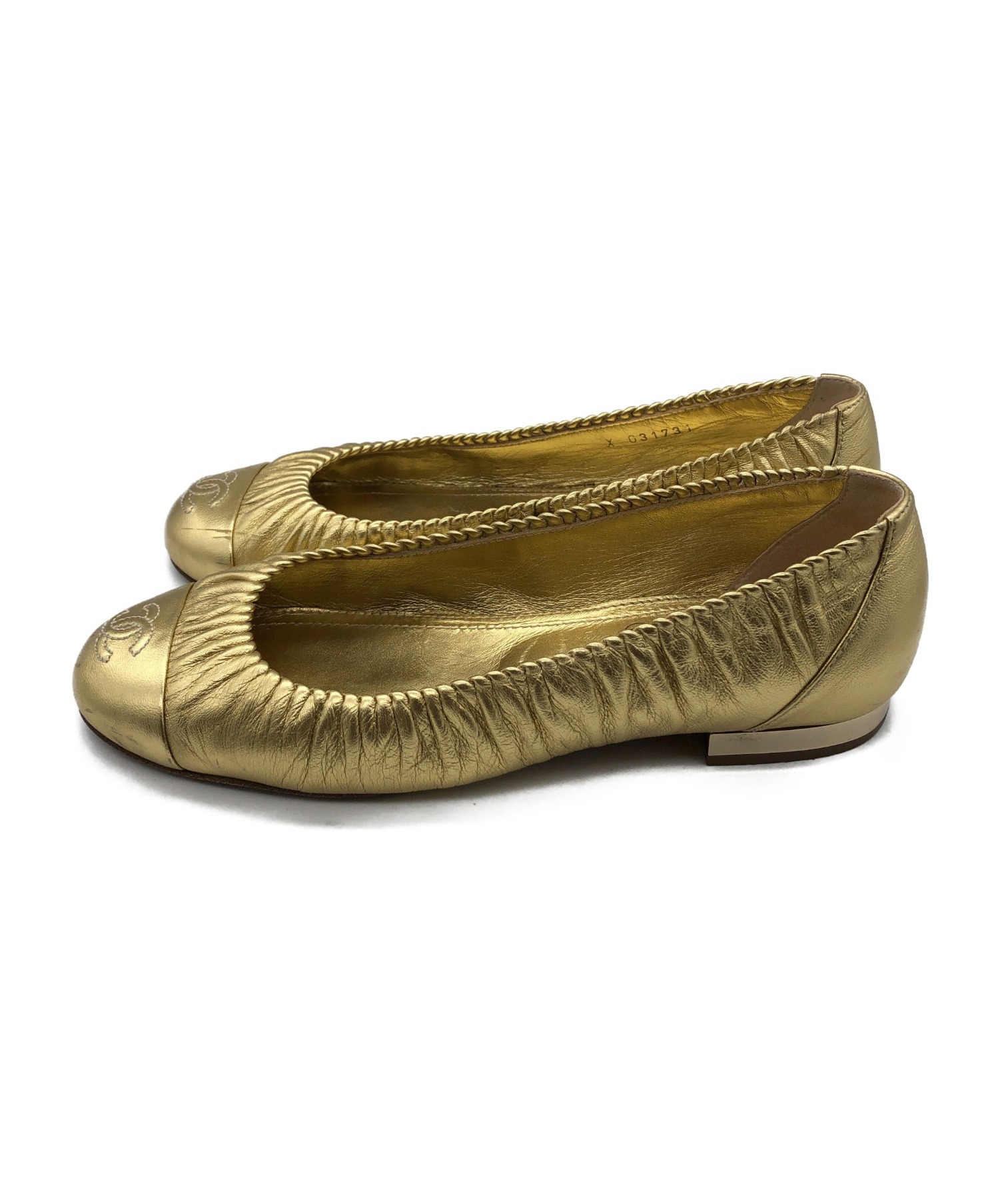 中古・古着通販】CHANEL (シャネル) バレエパンプス ゴールド サイズ 
