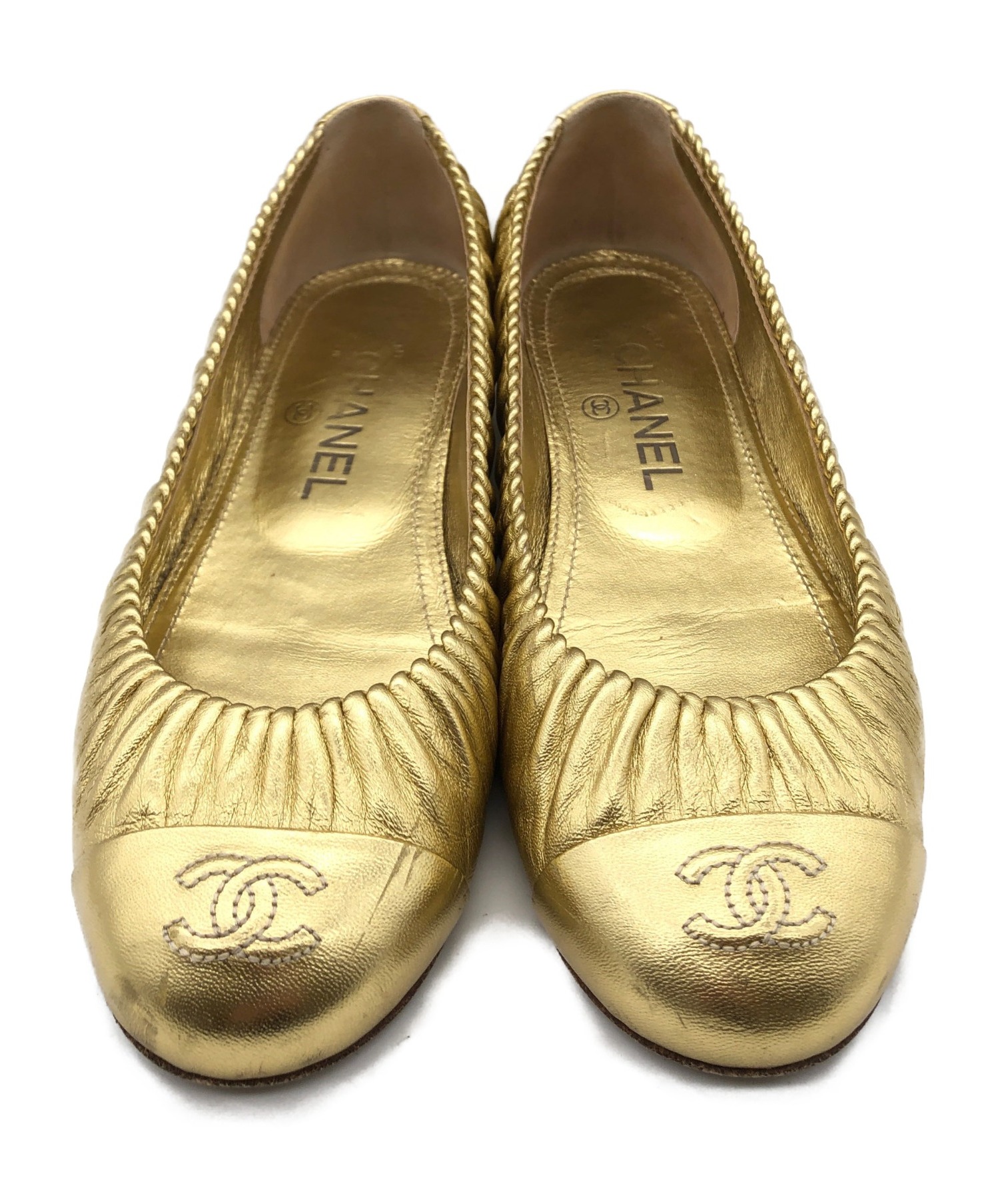 中古・古着通販】CHANEL (シャネル) バレエパンプス ゴールド サイズ 