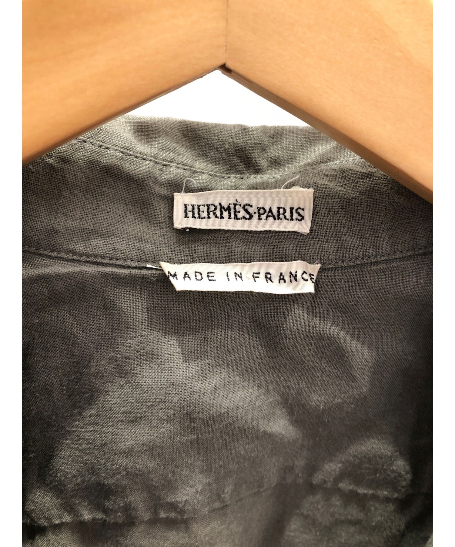 中古・古着通販】HERMES (エルメス) スキッパーシャツ カーキ サイズ 