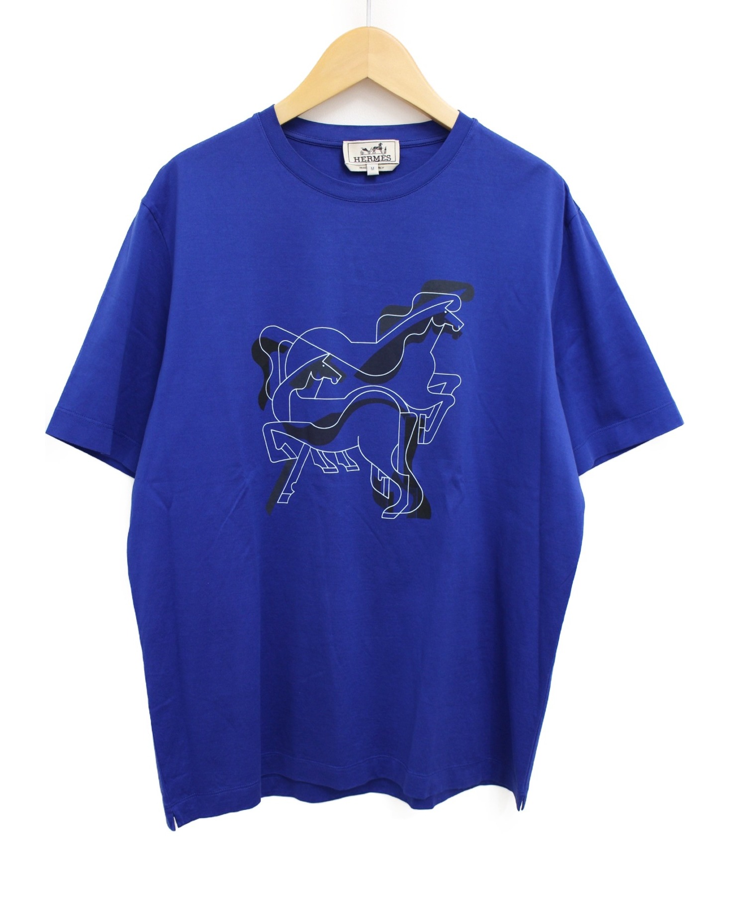 HERMES・エルメス◆プリントTシャツ 中古・古着通販】HERMES (エルメス) ホースプリントTシャツ ブルー