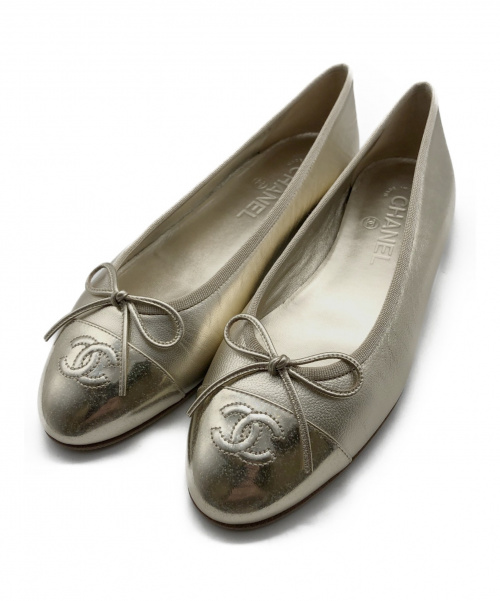 CHANEL バレリーナ　パンプス 中古・古着通販】CHANEL (シャネル) バレエパンプス ゴールド サイズ