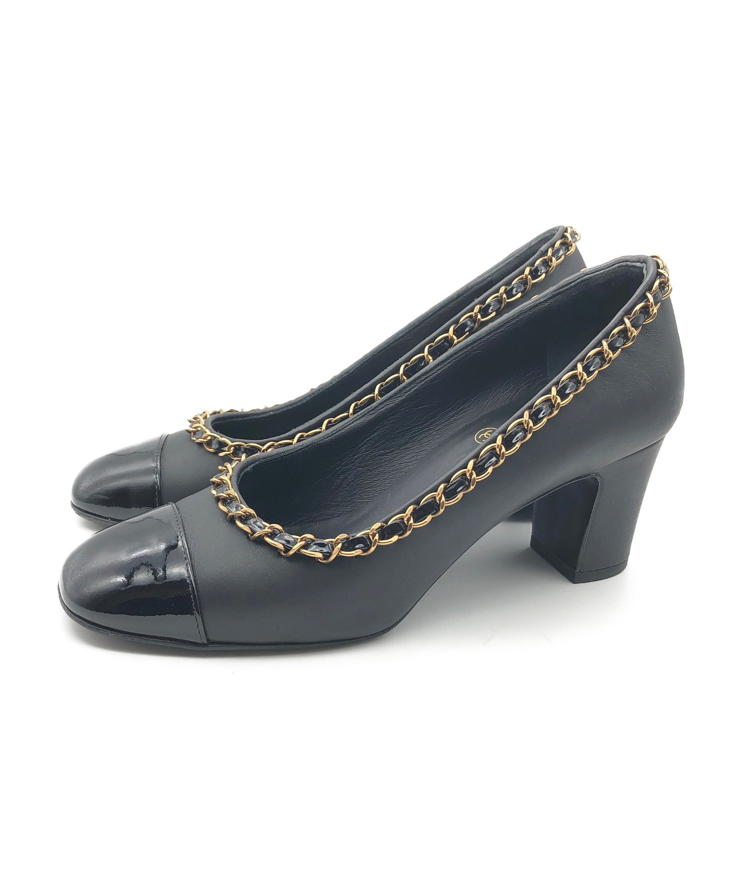 中古・古着通販】CHANEL (シャネル) エナメルトゥチェーンパンプス