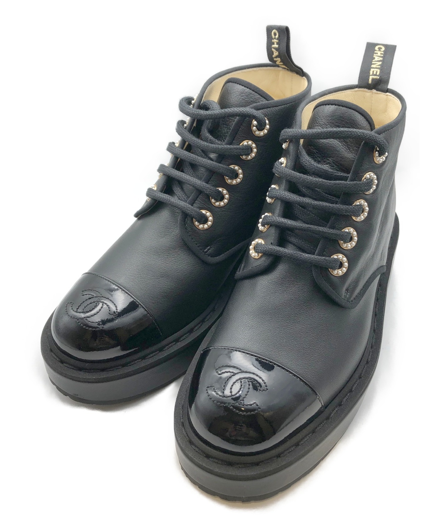 CHANEL ココマーク レザー ショートブーツ ブラック36C 中古・古着通販】CHANEL (シャネル) ココマークショートブーツ