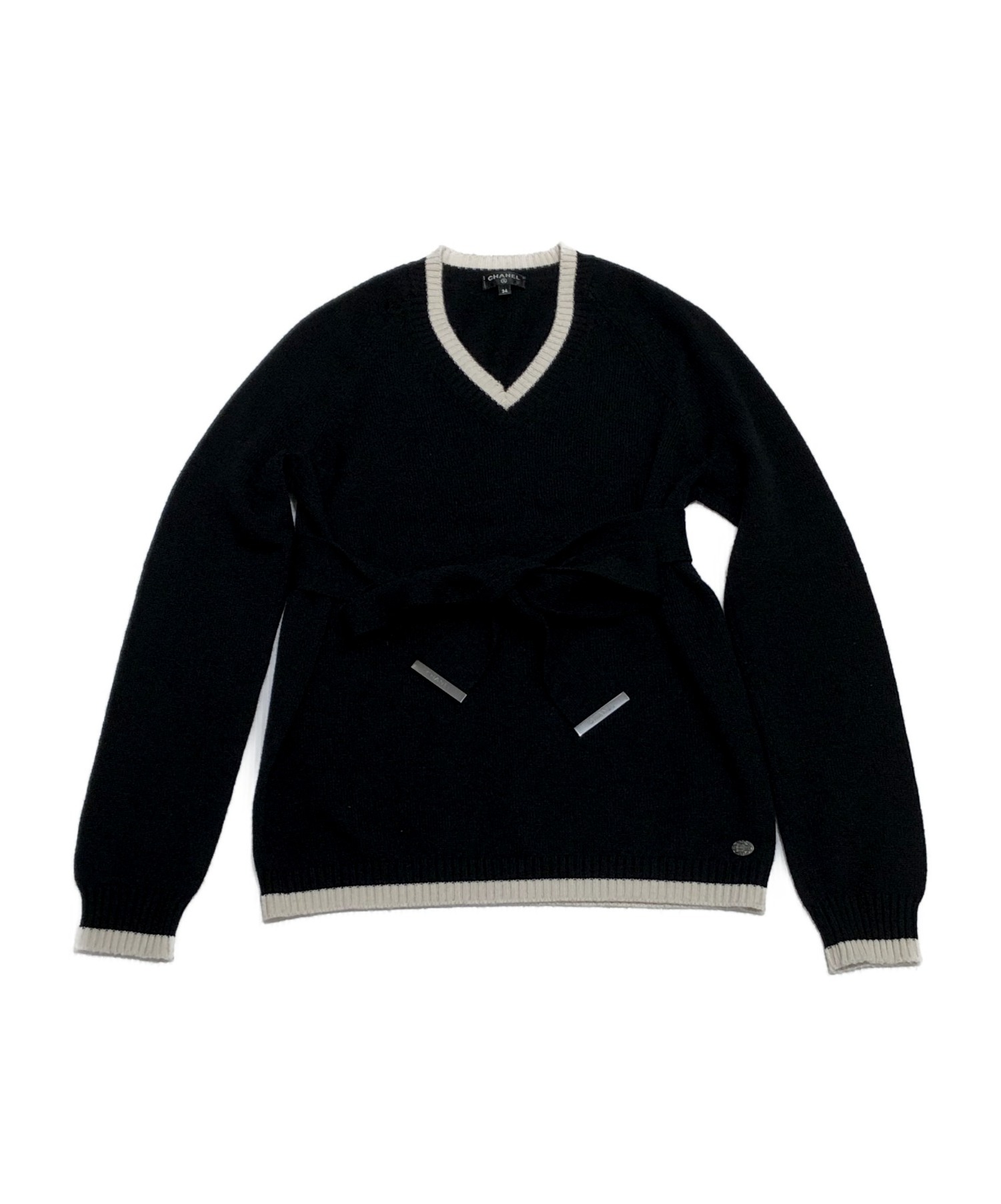 中古・古着通販】CHANEL (シャネル) カシミヤVネックニット ホワイト