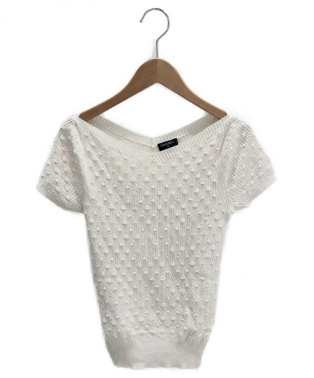 中古・古着通販】CHANEL (シャネル) 半袖ニット ホワイト サイズ:34