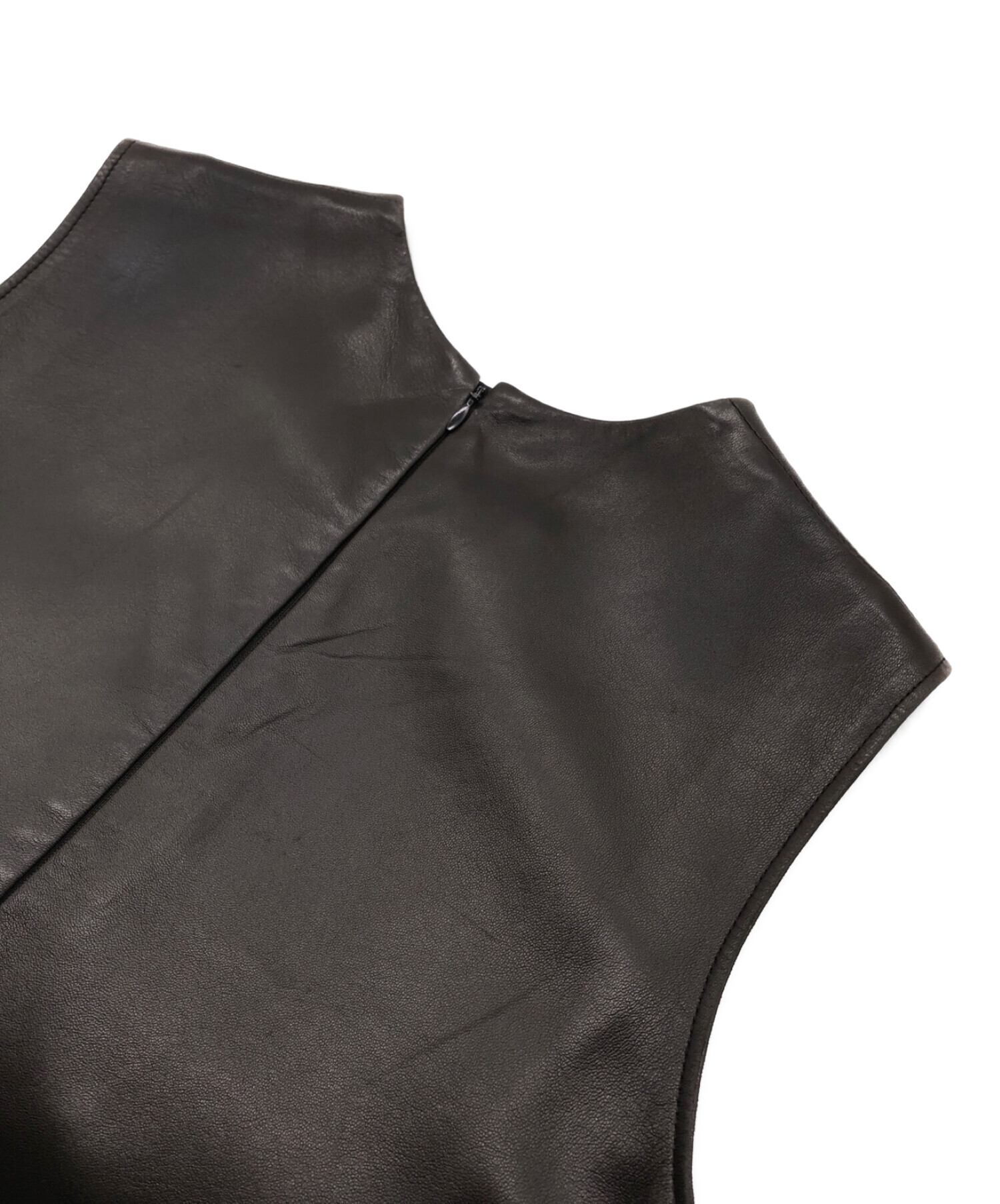 中古・古着通販】HERMES (エルメス) レザーノースリーブワンピース