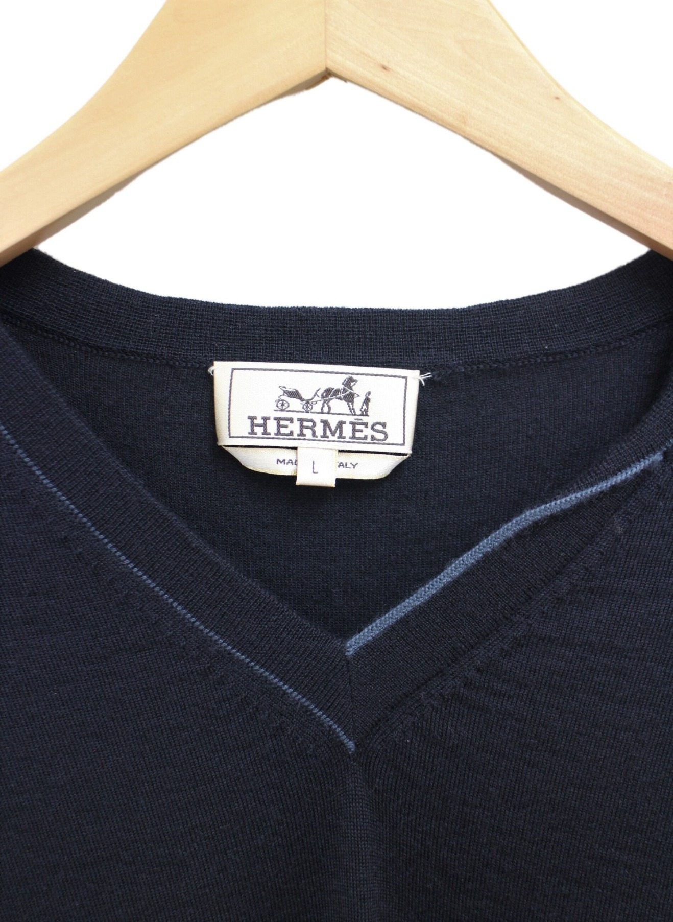 中古・古着通販】HERMES (エルメス) Vネックカシミアニット ブラック