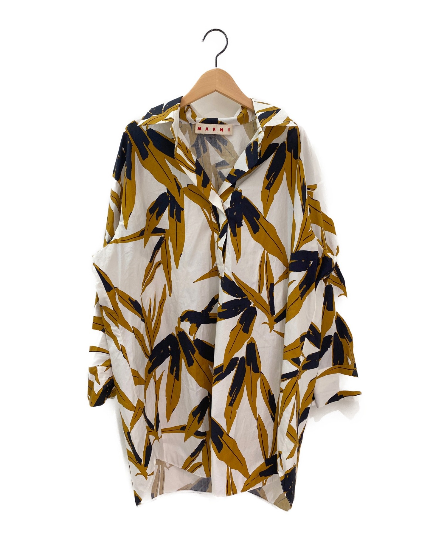 中古・古着通販】MARNI (マルニ) リーフ柄シャツ ホワイト×マスタード 