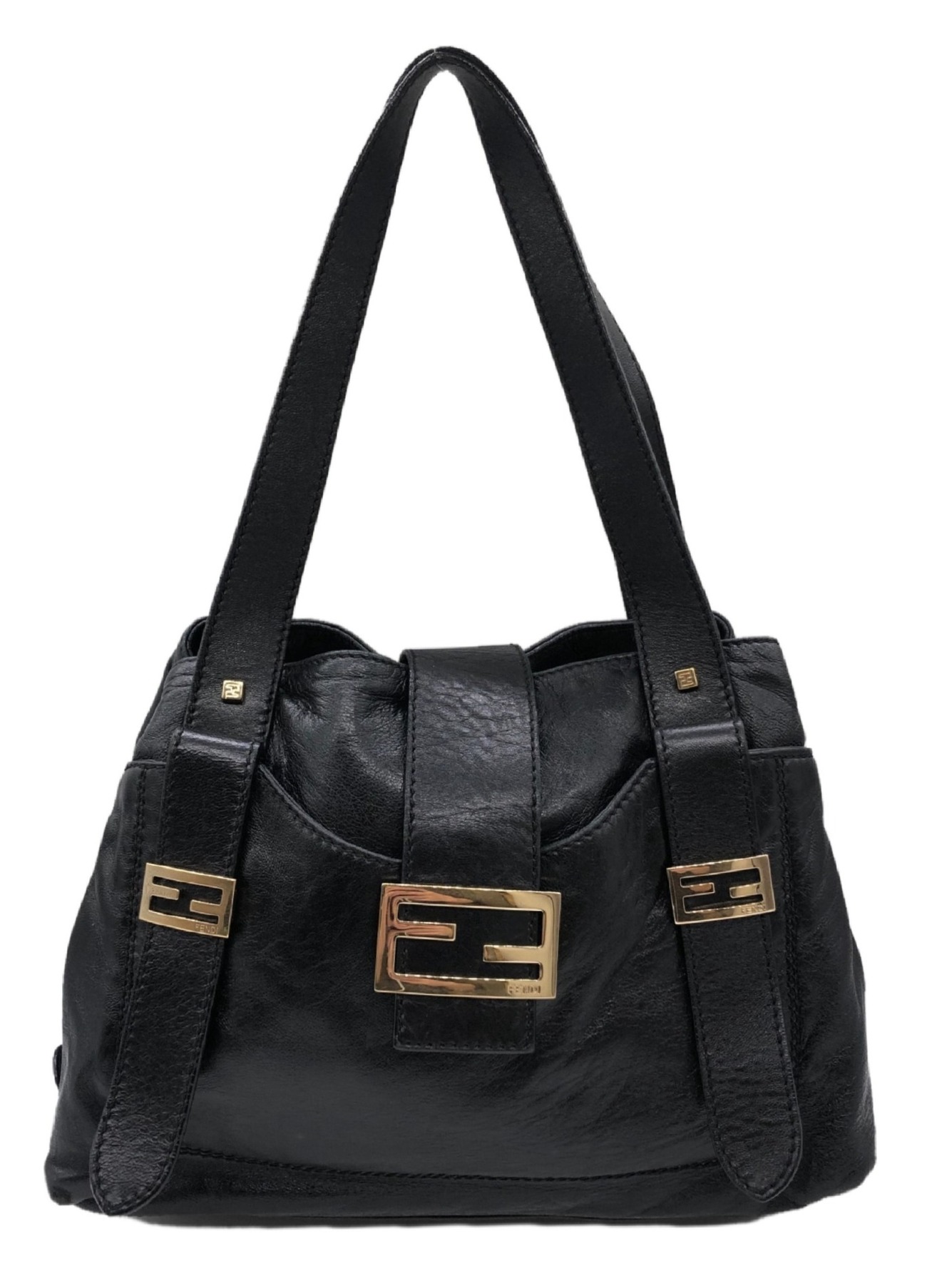 FENDI レザートートバッグ 中古・古着通販】FENDI (フェンディ) レザートートバッグ ブラック