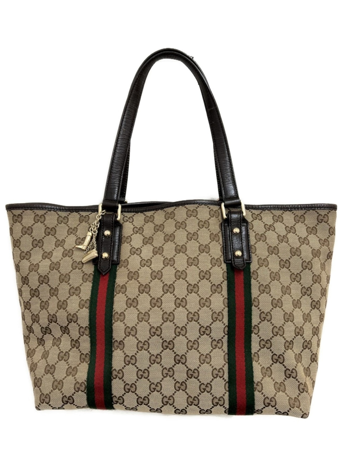GUCCI トートバッグ ベージュ/ブラック 中古・古着通販】GUCCI (グッチ) トートバッグ ベージュ サイズ