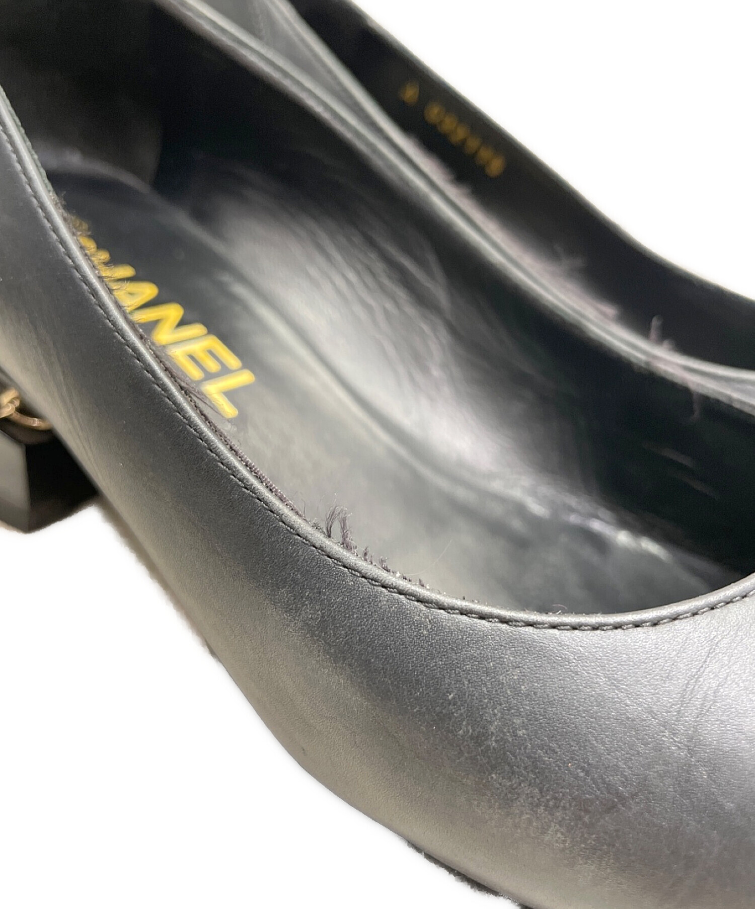 中古・古着通販】CHANEL (シャネル) チェーンヒールパンプス ブラック