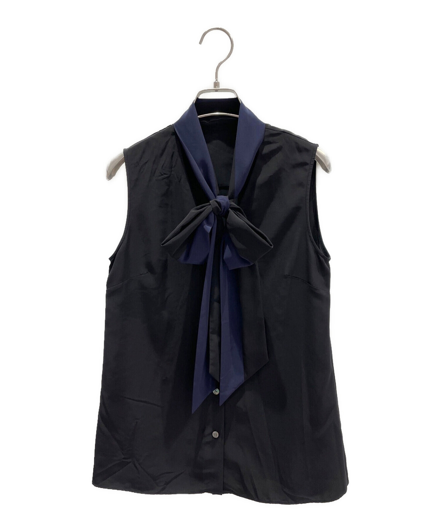新品同様　フォクシー　ブラウス　ネイビー　38 中古・古着通販】FOXEY (フォクシー) ボウタイノースリーブブラウス