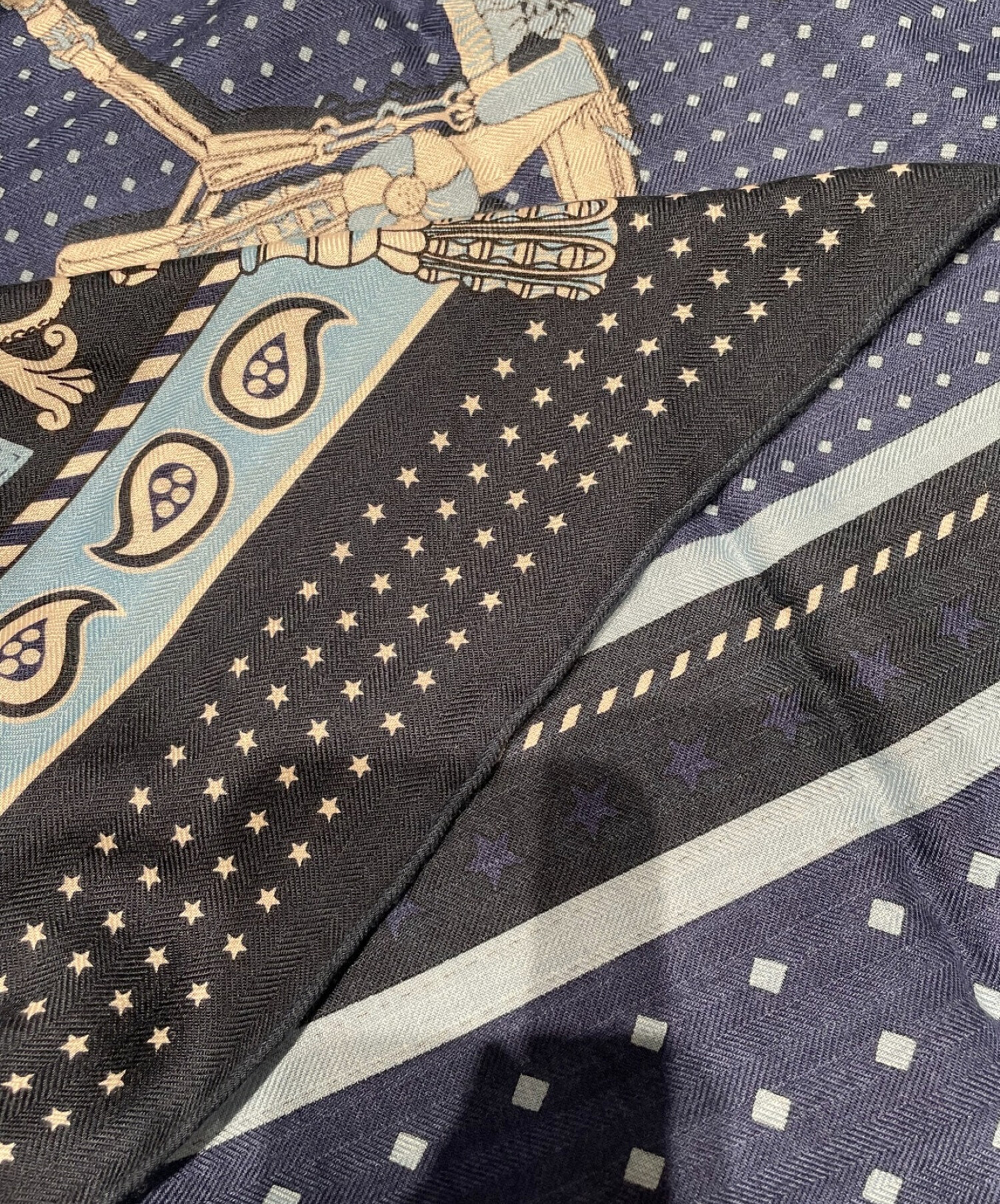 中古・古着通販】HERMES (エルメス) カレ140 ネイビー サイズ:140 未 