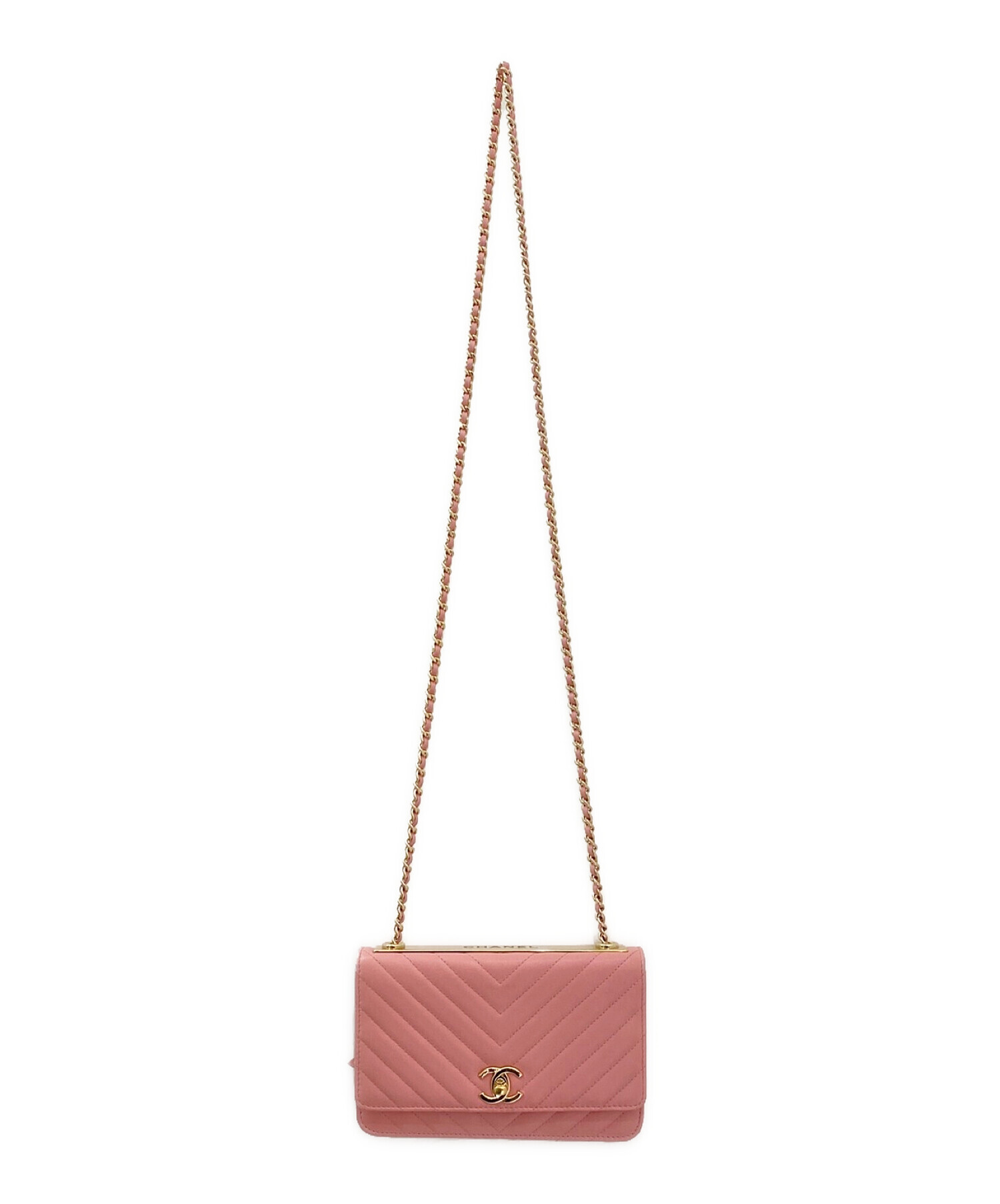 2017年版 CHANEL チェーンウォレット vステッチ ピンク 国内正規品 中古・古着通販】CHANEL (シャネル) Vステッチチェーンウォレット