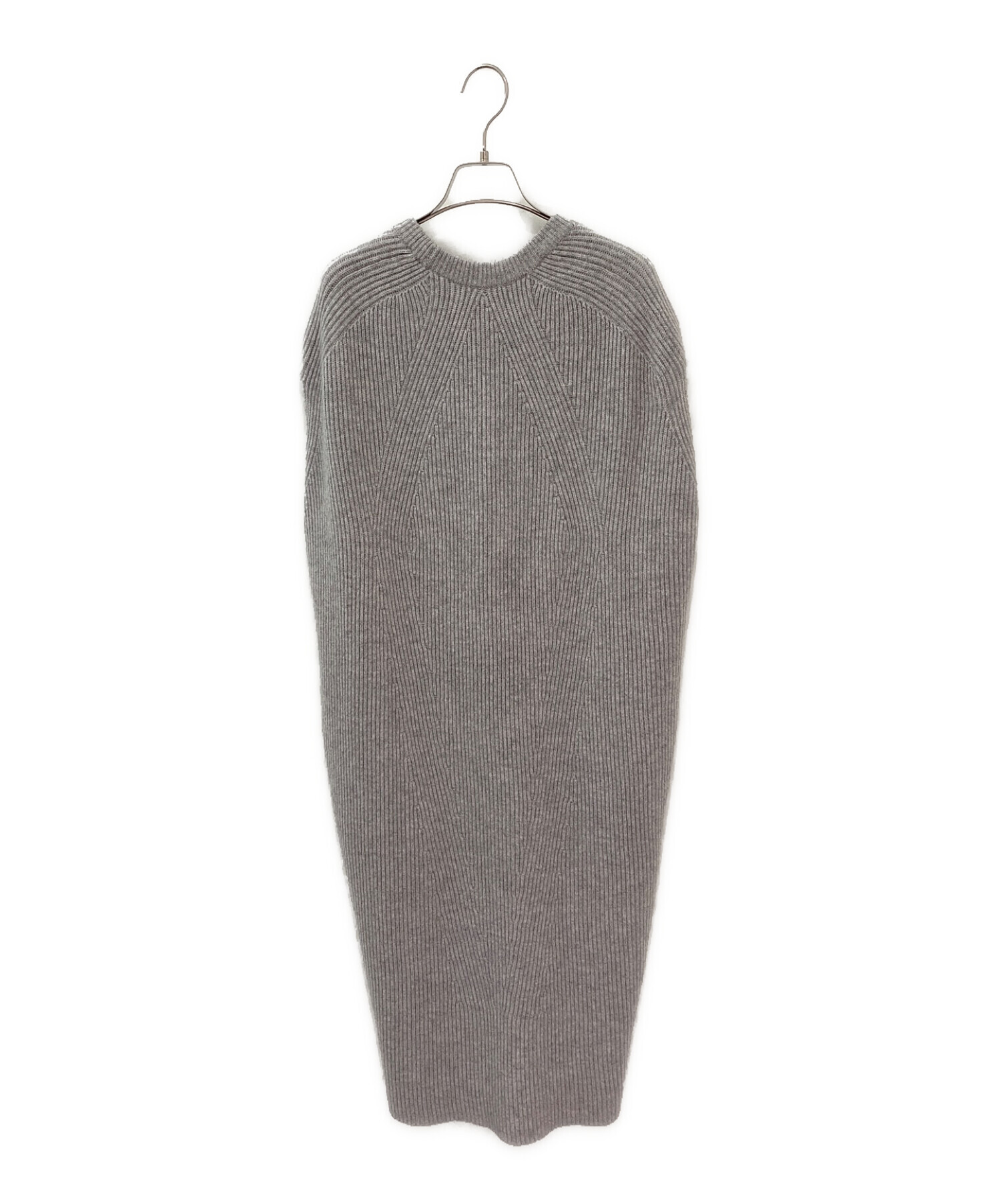 Drawer ノースリーブニットワンピ 9G畦編み ブラック カシミア混