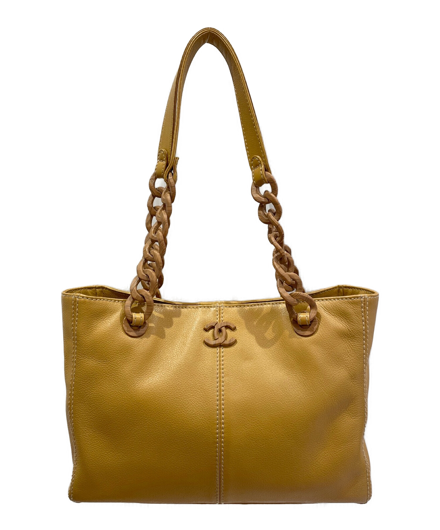中古・古着通販】CHANEL (シャネル) ウッド調プラチェーントートバッグ 