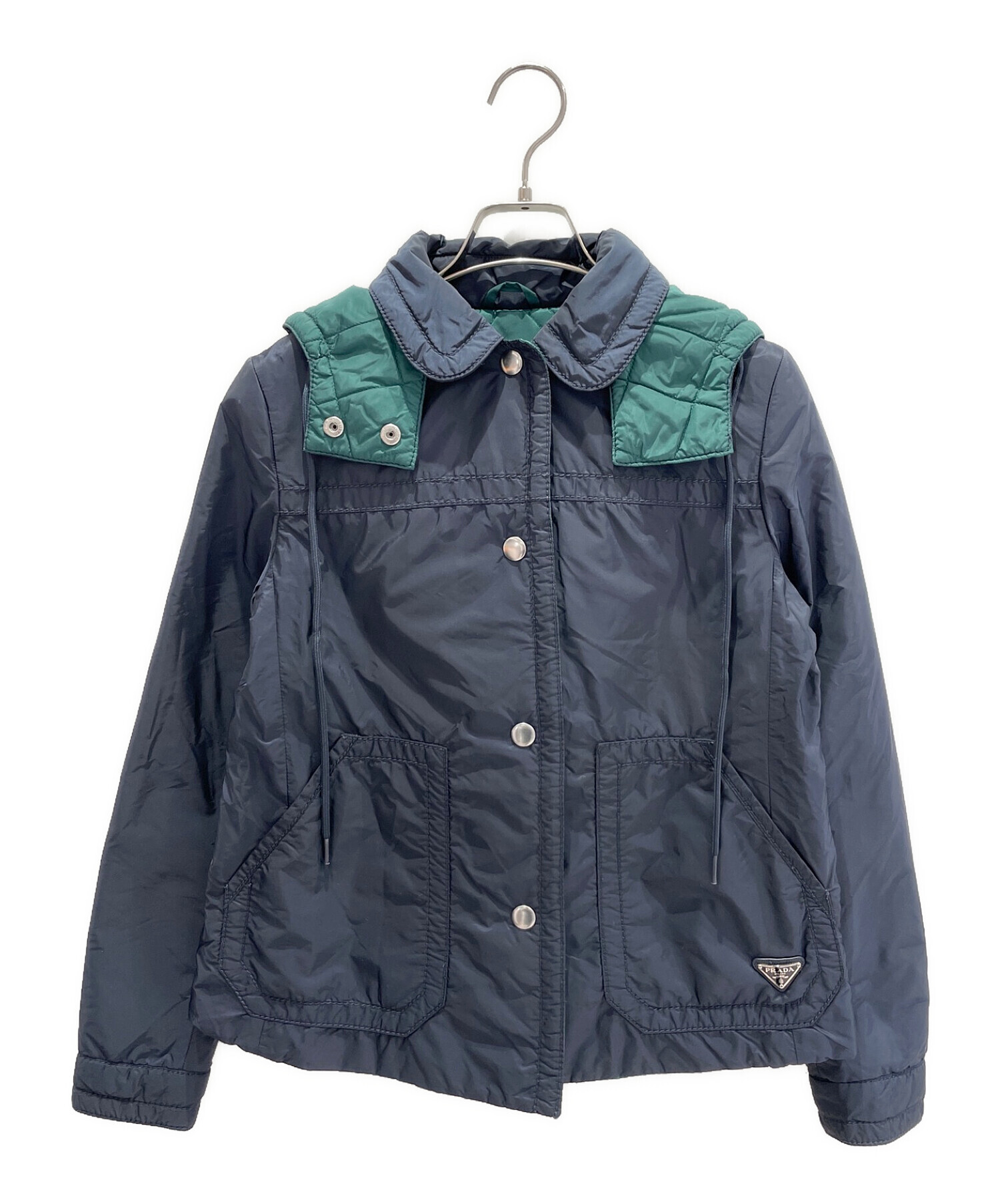 prada フード付きナイロンパーカー　ネイビー 中古・古着通販】PRADA (プラダ) トライアングルナイロンパーカー