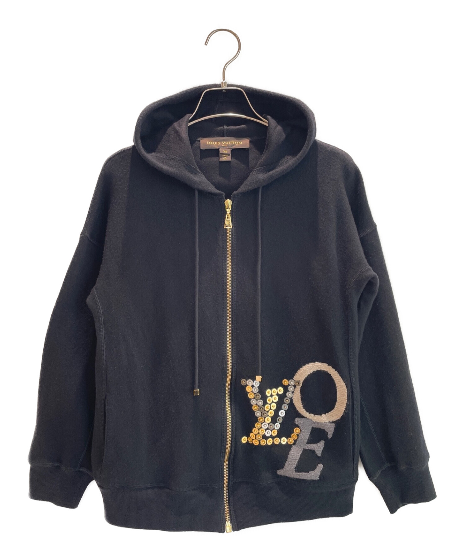 LOUIS VUITTON ジップコットンパーカ ブラック 中古・古着通販】LOUIS VUITTON (ルイ ヴィトン) LVロゴ ジップアップ