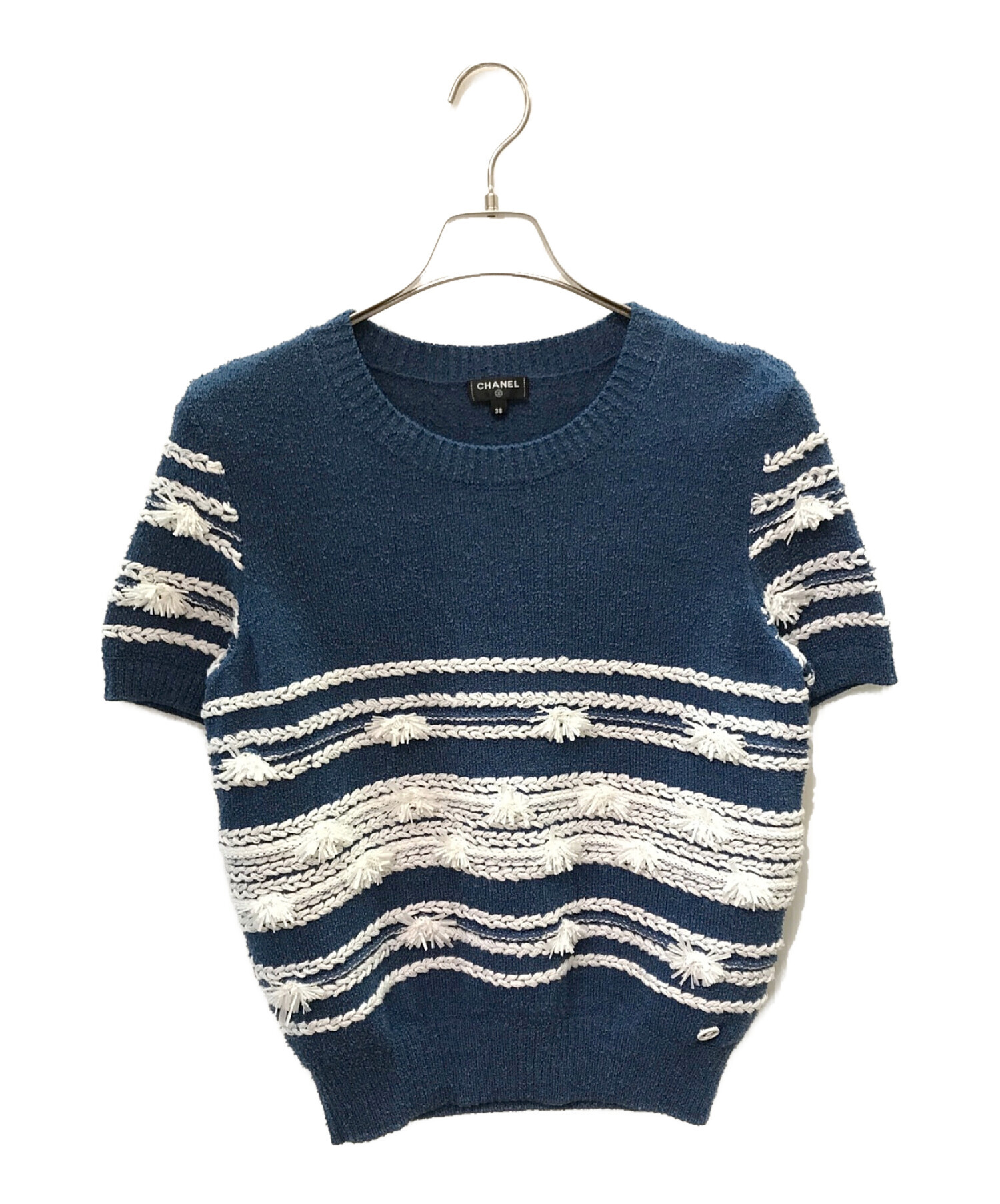 CHANEL シャネル　コットンニット　トップス 中古・古着通販】CHANEL (シャネル) コットンワンポイント半袖ニット