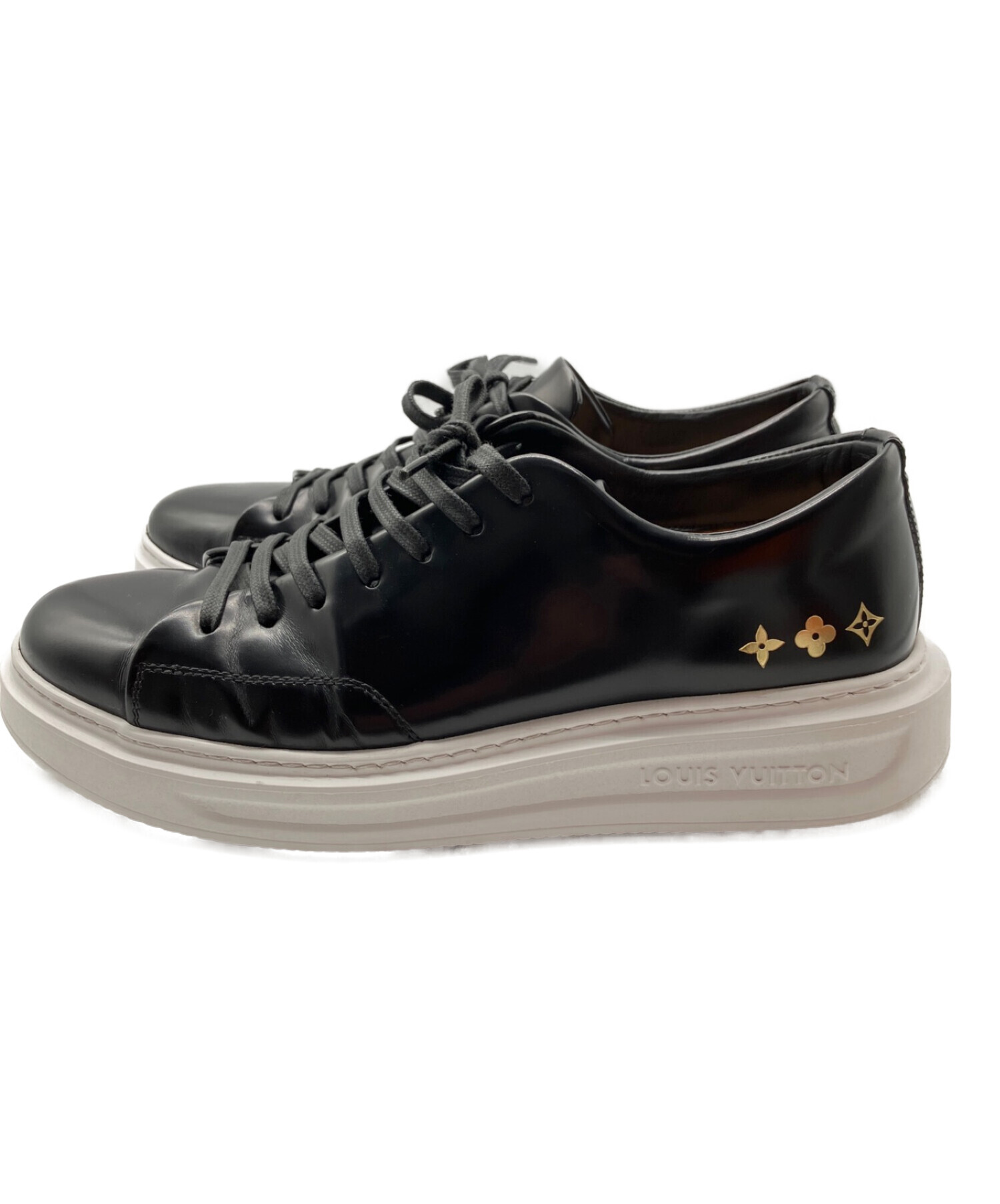 【LOUIS VUITTON】ヴィトン ブラック レザースニーカー 5 1/2 中古・古着通販】LOUIS VUITTON (ルイ ヴィトン) ガラスレザー