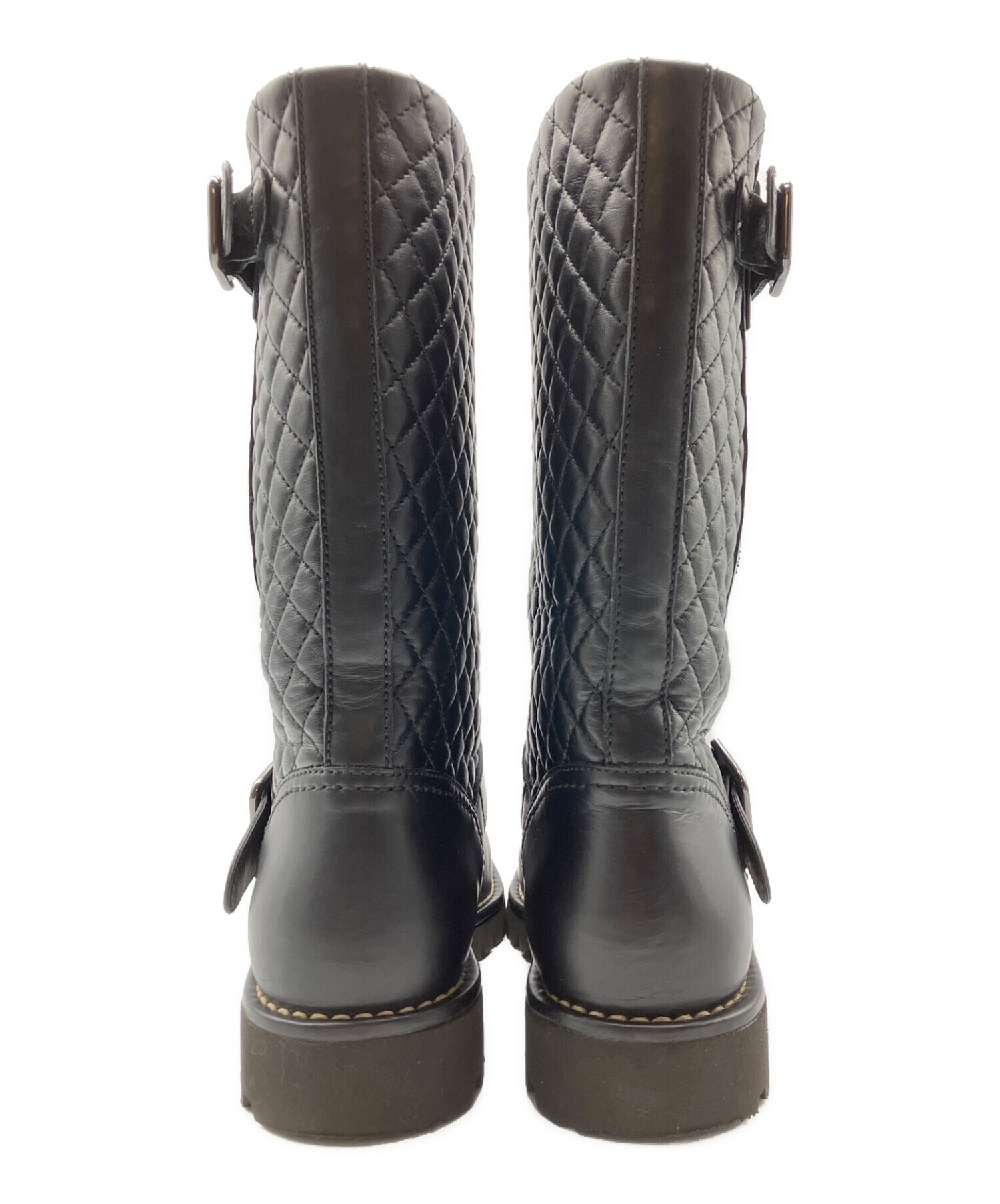 美品 シャネル ココマーク キルティング レザー ブーツ 黒 37 レディース 中古・古着通販】CHANEL (シャネル) ココマークキルティングレザー