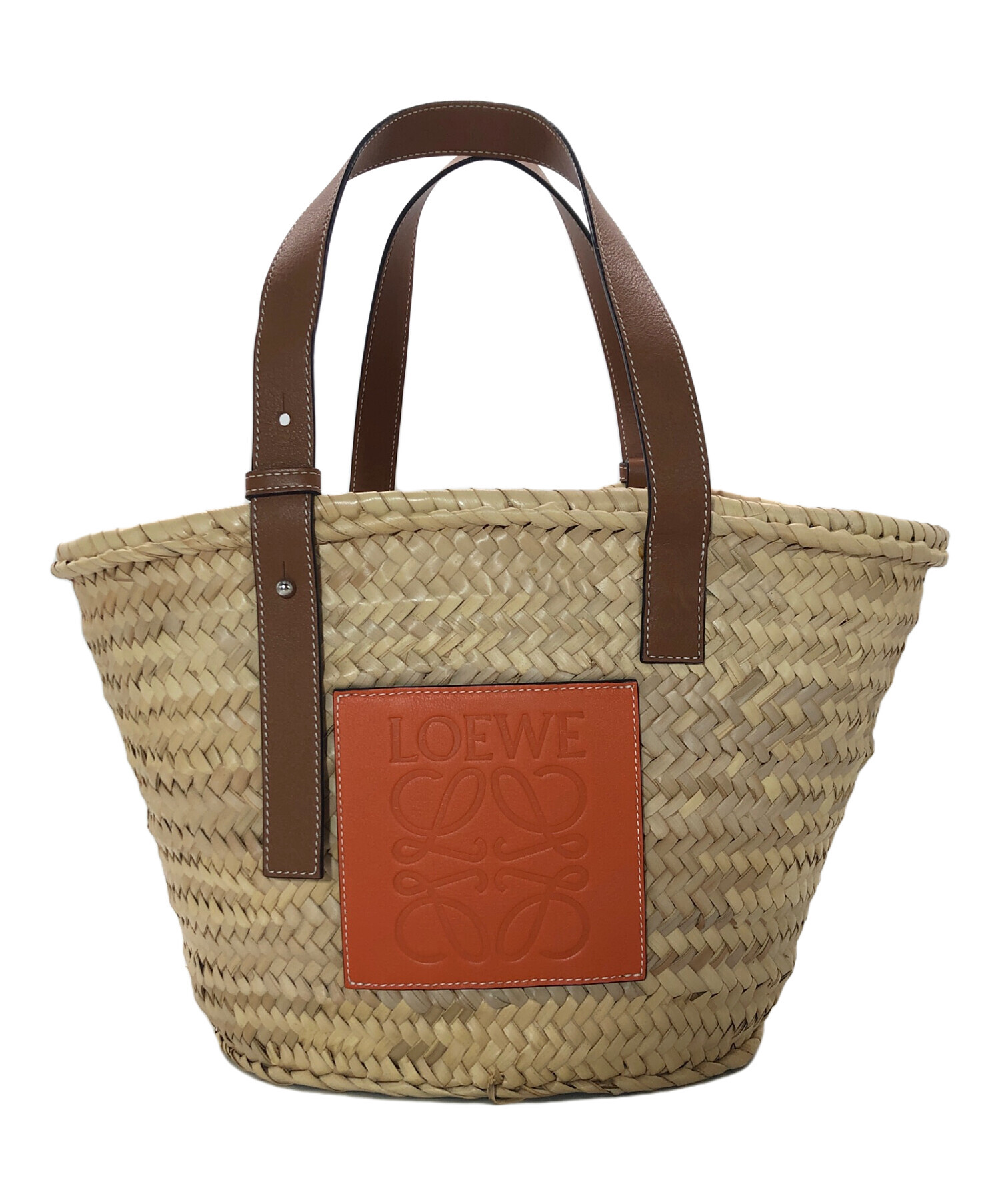 LOEWE かごバッグ ベージュ/オレンジ 中古・古着通販】LOEWE (ロエベ) バスケットバッグ ベージュ×オレンジ