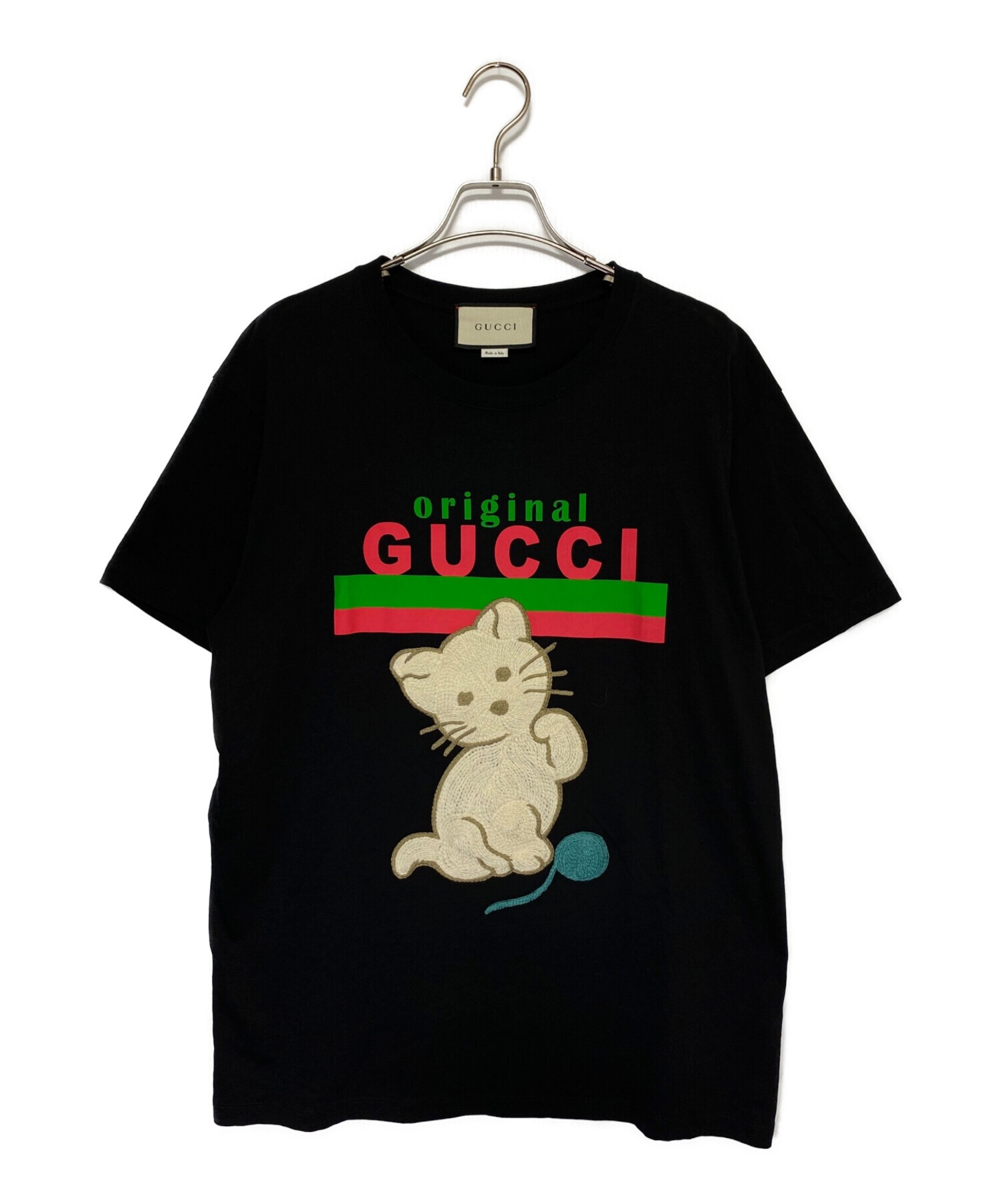 中古・古着通販】GUCCI (グッチ) キャット刺繍Tシャツ ブラック サイズ 