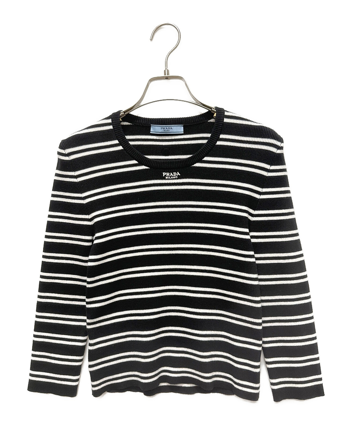 中古・古着通販】PRADA (プラダ) ボーダーニット ブラック 中古・古着通販】PRADA (プラダ) ボーダーニット ブラック