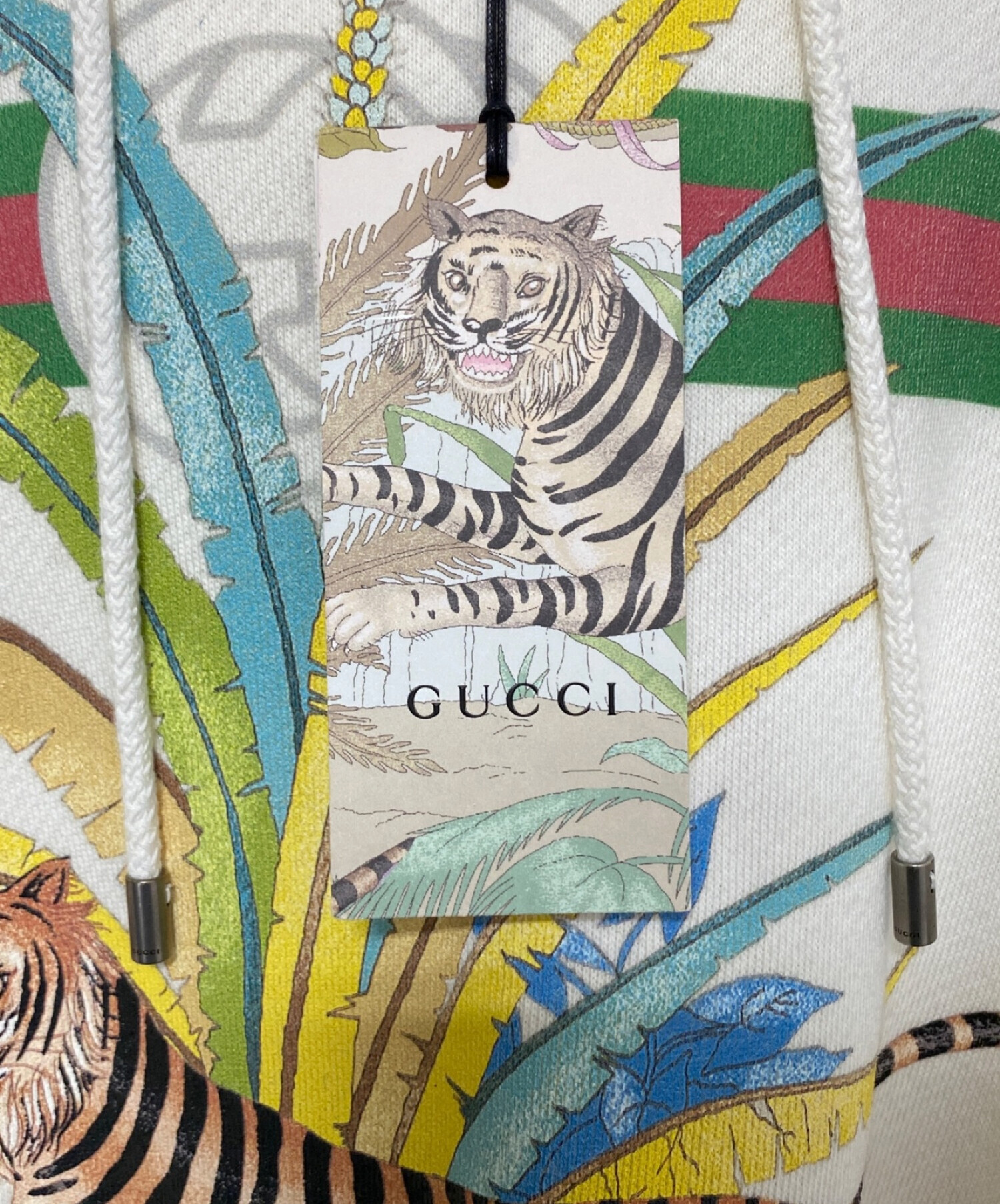 中古・古着通販】GUCCI (グッチ) TIGER HOODED SWEATSHIRT ベージュ