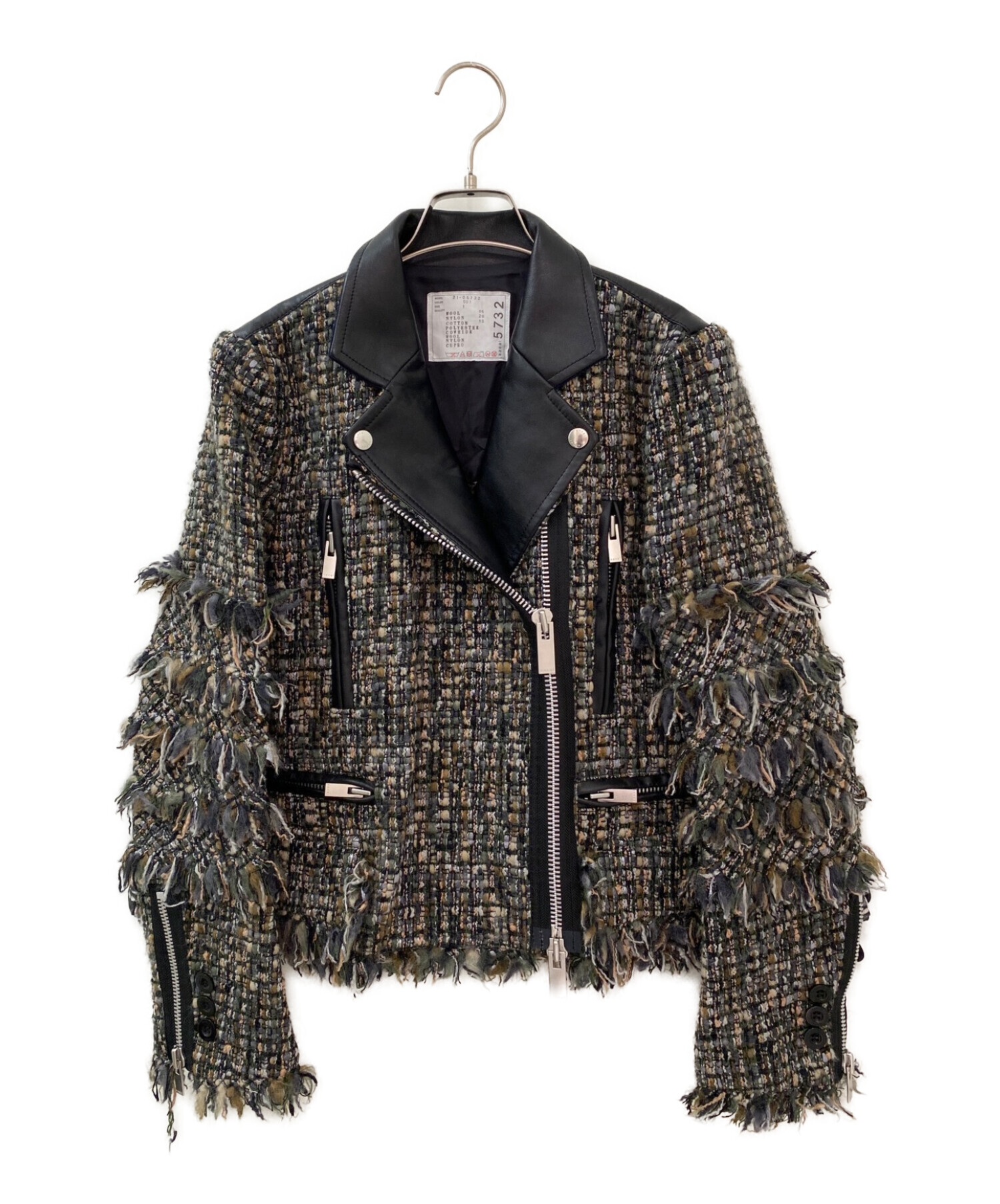 サカイ　sacai ツイードジャケット　ブラック　サイズ1 中古・古着通販】sacai (サカイ) ツイードライダースジャケット