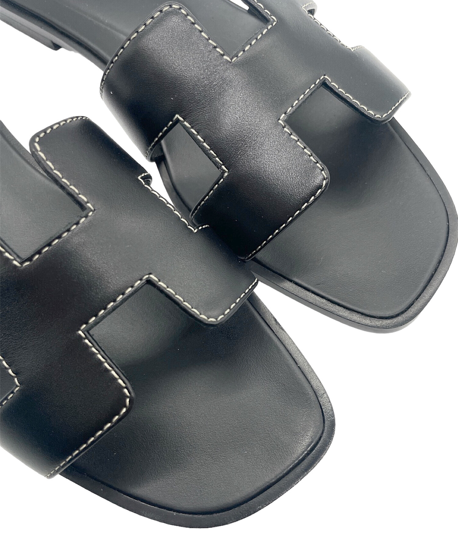 エルメス オラン レザー サンダル 37 レディース ブラック 箱 袋あり