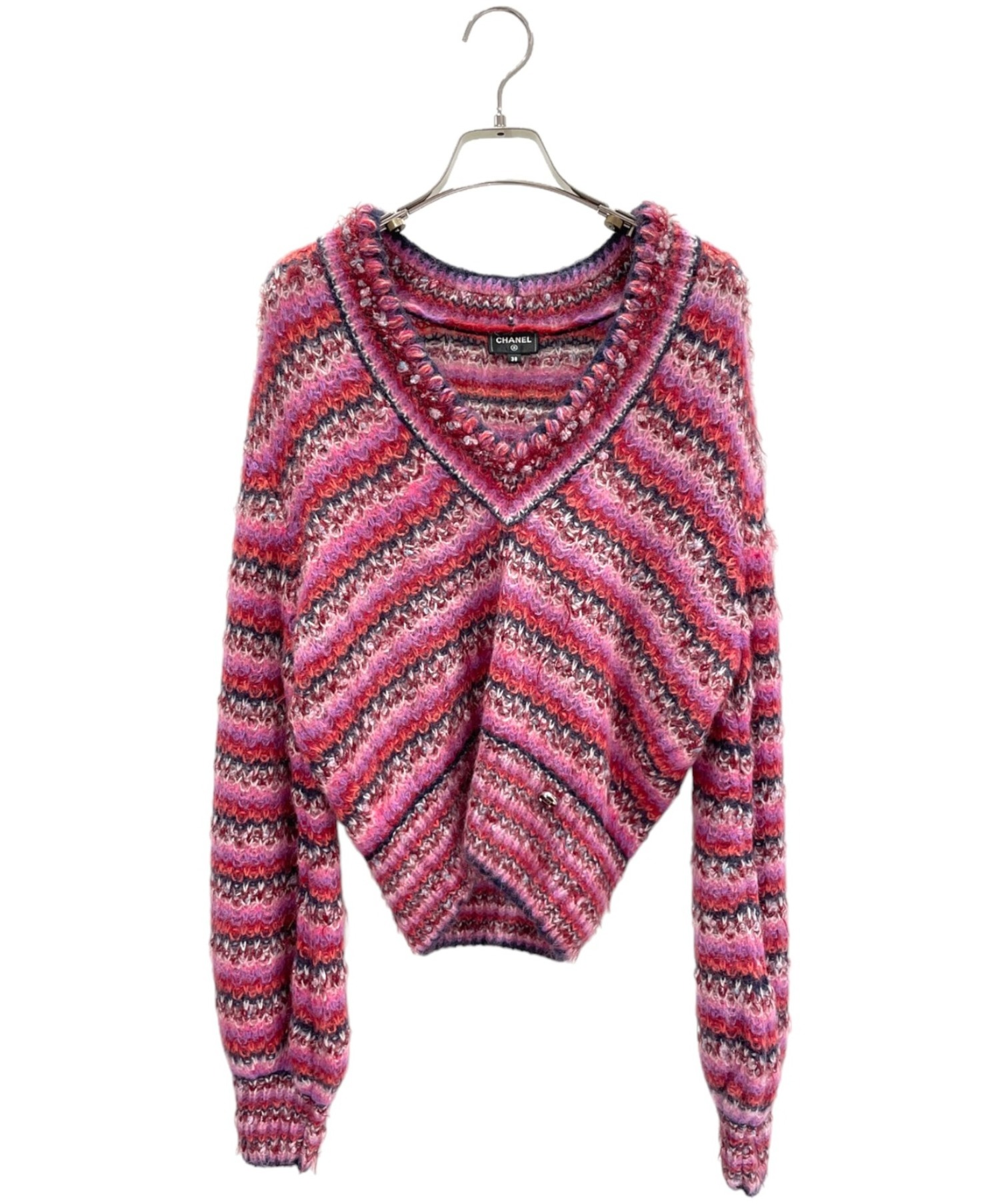 シャネル　CHANEL ピンク Vネック ニット　サイズ34 シャネル Vネック長袖ニット 34 CHANEL