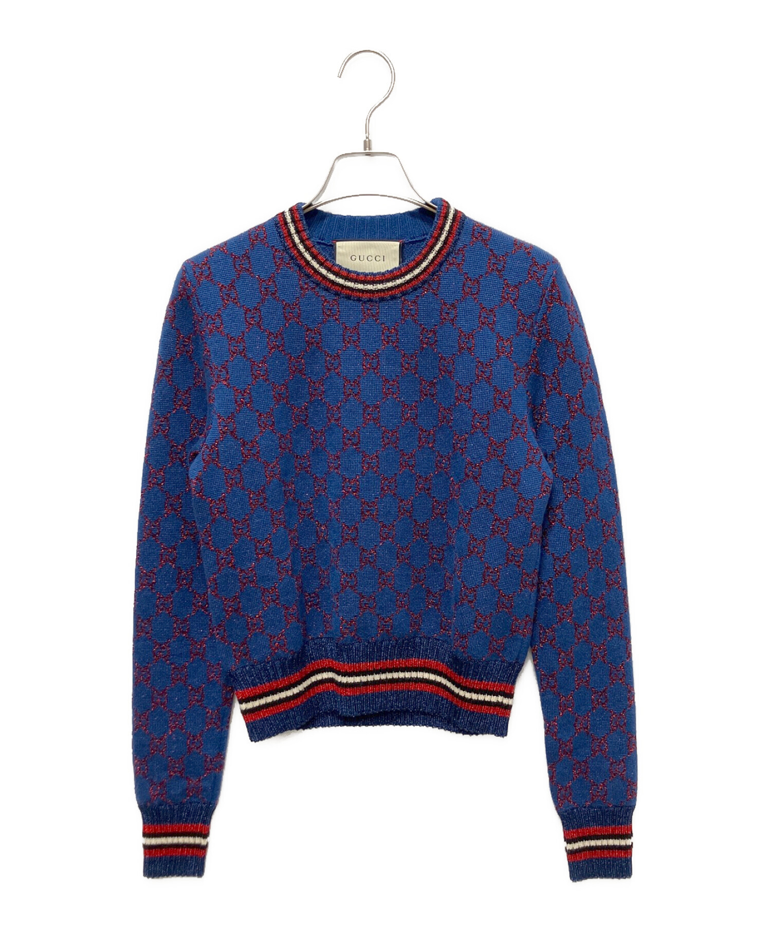 中古・古着通販】GUCCI (グッチ) GG柄ジャガードニット ブルー×レッド 