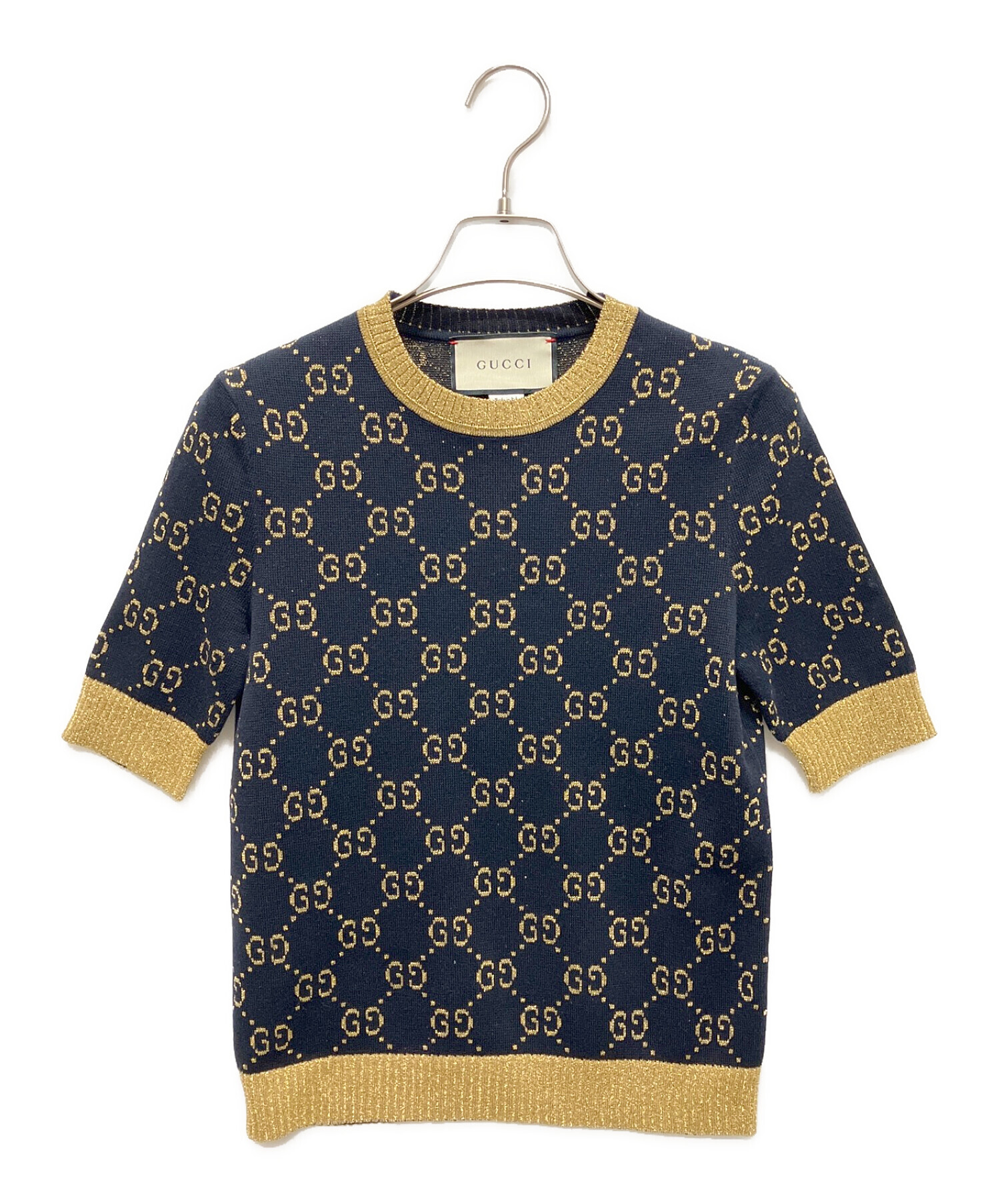 GUCCI GGロゴニット・セーター ネイビー・ゴールド 中古・古着通販】GUCCI (グッチ) GGコットンラメ ファブリック