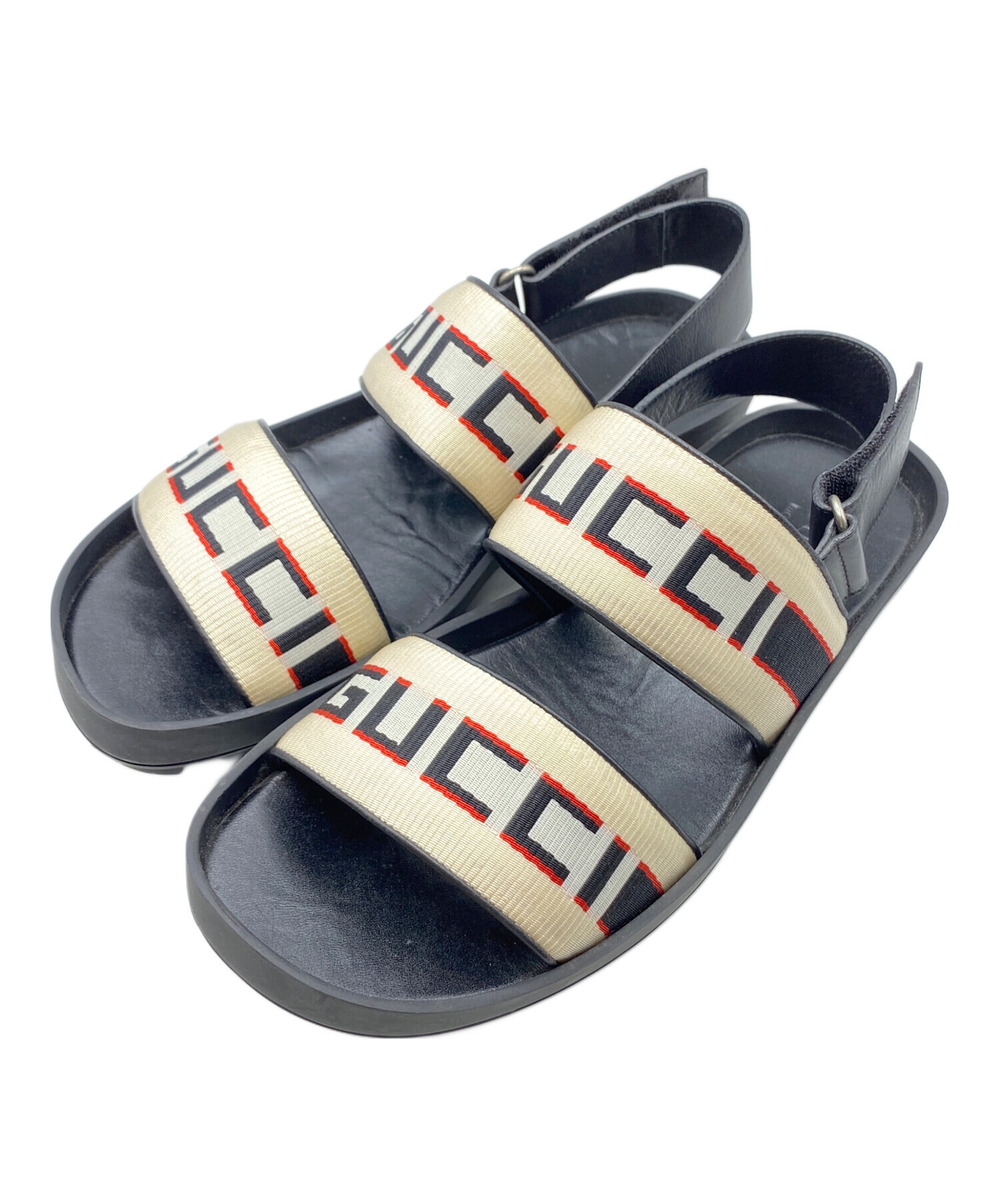 中古・古着通販】GUCCI (グッチ) ロゴストラップサンダル ブラック 