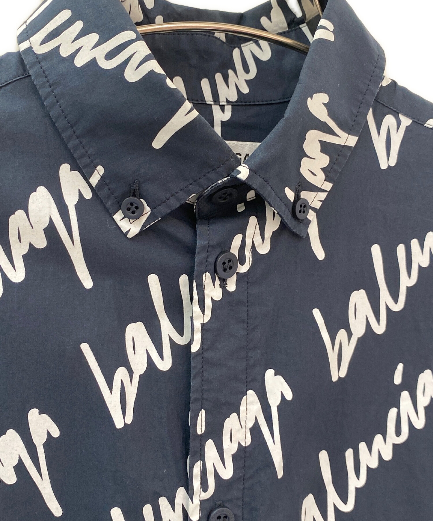 【極美品】BALENCIAGA PARISイタリア製ドレスシャツ 38 ネイビー 中古・古着通販】BALENCIAGA (バレンシアガ) モノグラムシャツ