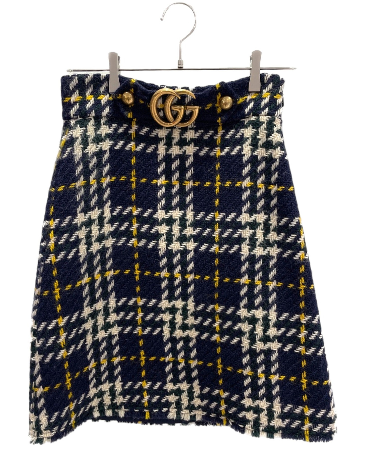 中古・古着通販】GUCCI (グッチ) GGニットチェックスカート ネイビー