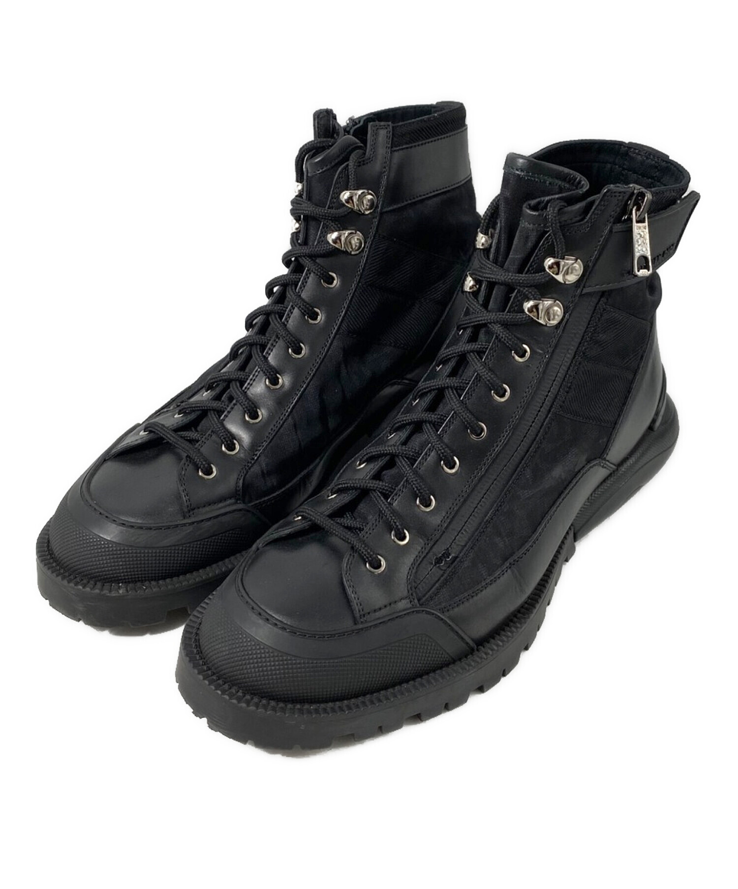 ディオール Dior レースアップ ブーツ 靴 レザー キャンバス メンズ ブラック系 【中古】 中古・古着通販】Christian Dior (クリスチャン ディオール