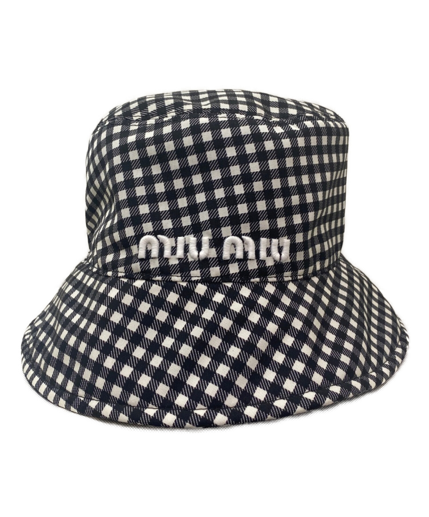 未使用品 MIU MIU シルク使用 チェック柄 バケットハット size M 中古・古着通販】MIU MIU (ミュウミュウ) バケットハット ホワイト