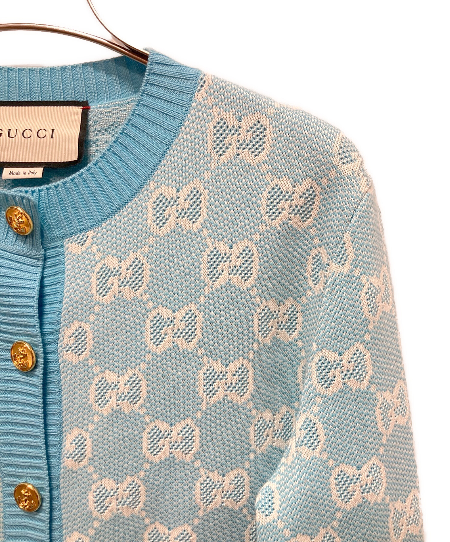 中古・古着通販】GUCCI (グッチ) GG柄カーディガン スカイブルー