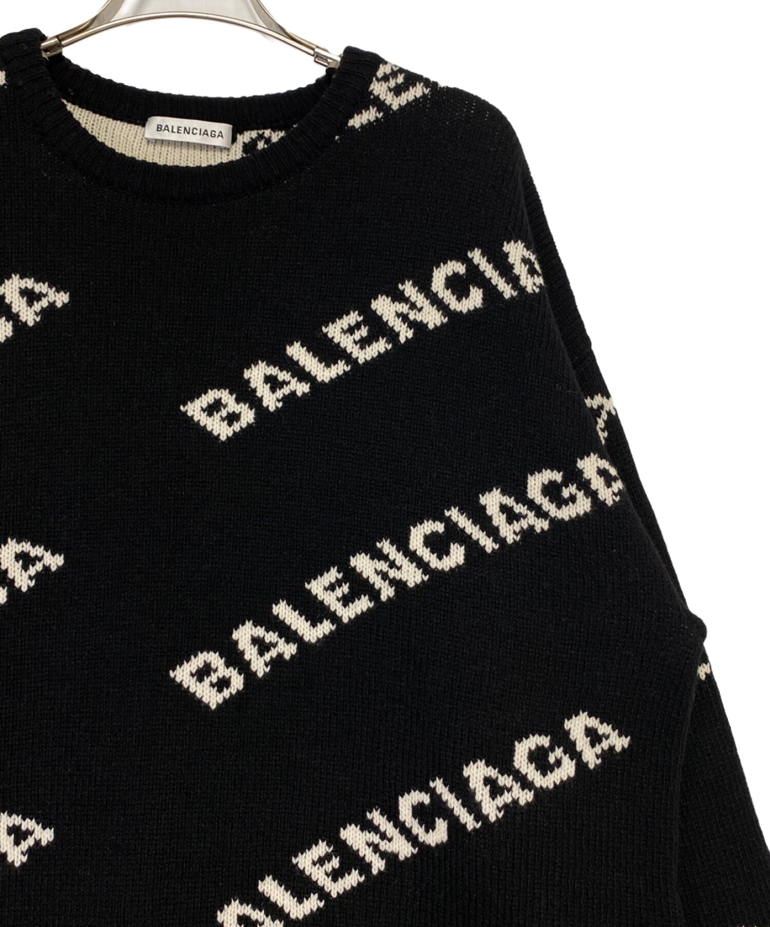BALENCIAGA ロゴニット セーター ブラック M ※脇穴あり 中古・古着通販】BALENCIAGA (バレンシアガ) オールオーバーロゴニット