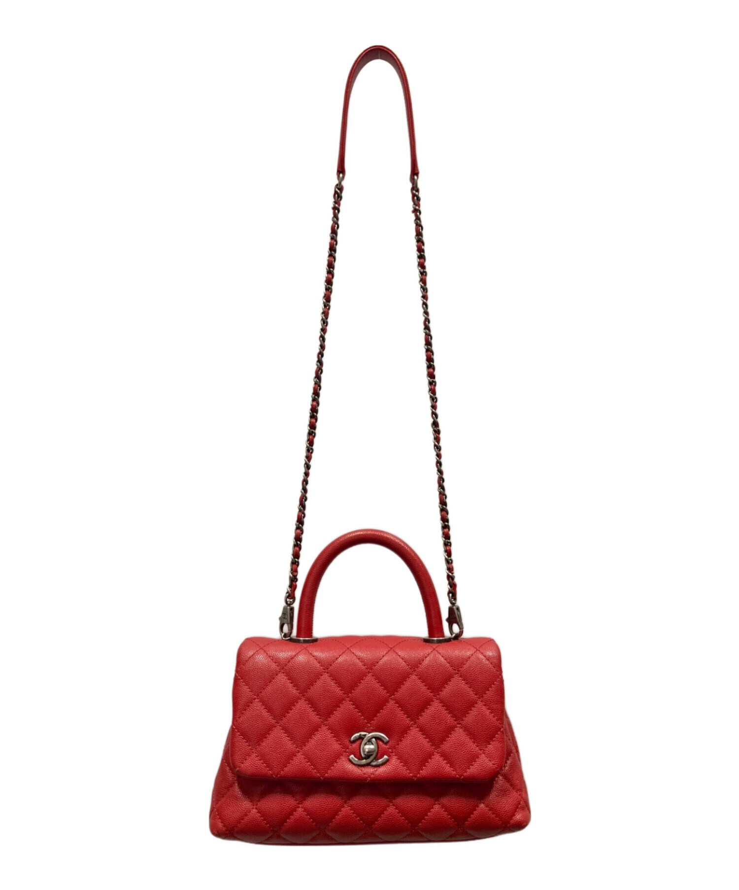CHANEL トップハンドルフラップバック　ココハンドル　レッド24cm 中古・古着通販】CHANEL (シャネル) Matelasse Coco Handle XS 24 Top