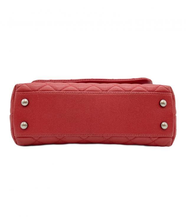 CHANEL トップハンドルフラップバックココハンドルレッド24cm
